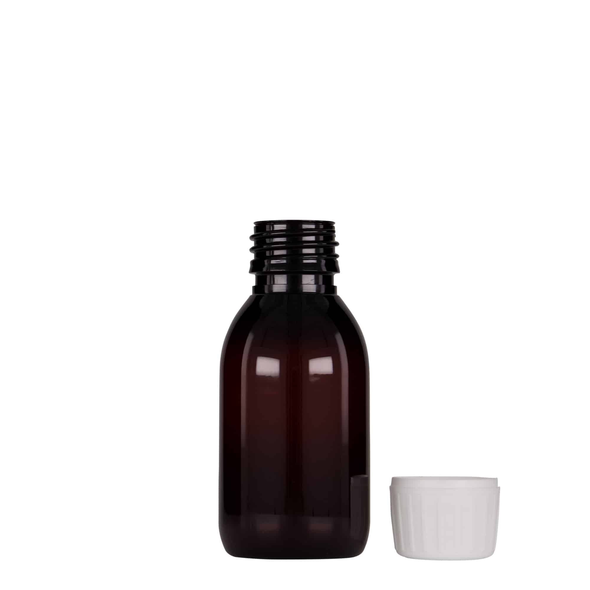 100 ml butelka farmaceutyczna PET, kolor brązowy, tworzywo sztuczne, zamknięcie: PP 28