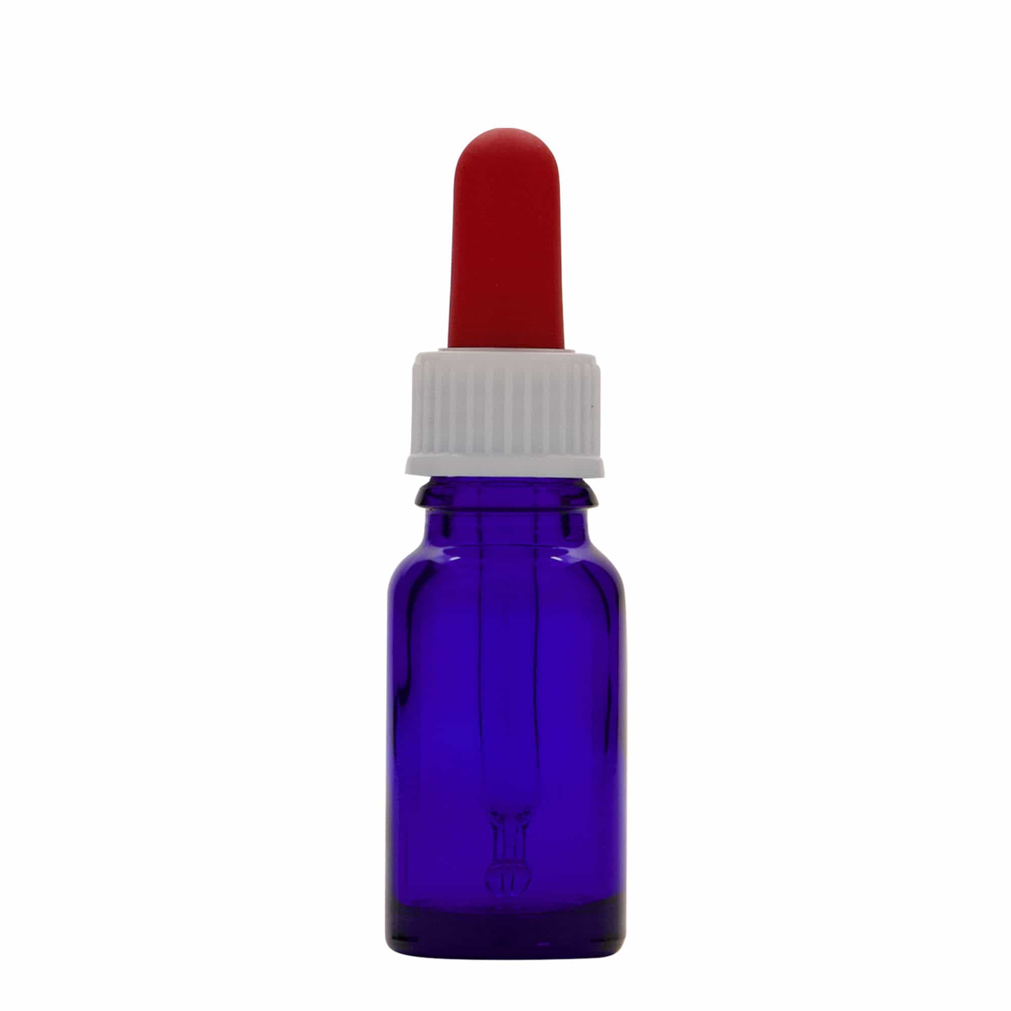 10 ml butelka farmaceutyczna z pipetą, szkło, kolor błękit królewski i czerwony, zamknięcie: DIN 18 10 ml butelka farmaceutyczna z pipetą, szkło, kolor błękit królewski i czerwony, zamknięcie: DIN 18