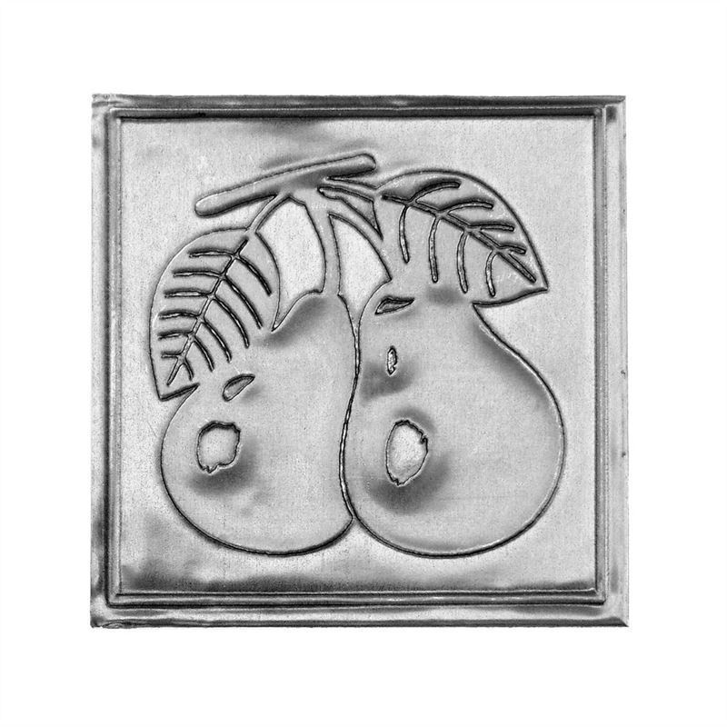 Etykieta cynowa 'Gruszka', kwadratowa, metal, kolor srebrny
