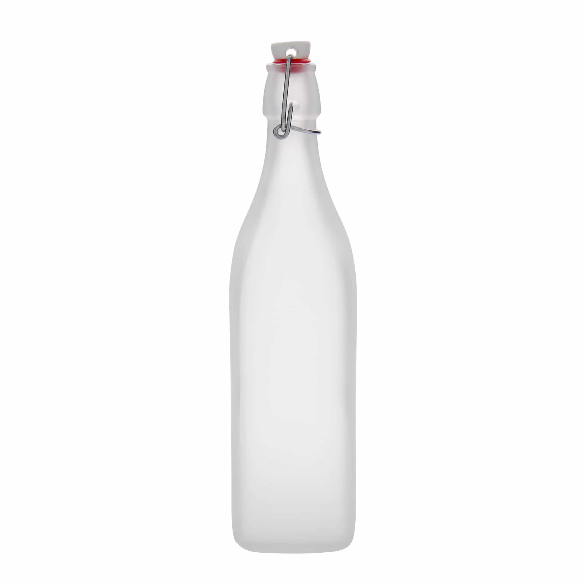 1.000 ml butelka szklana „Swing, kwadratowa, matowa, szyjka: zamknięcie na klips