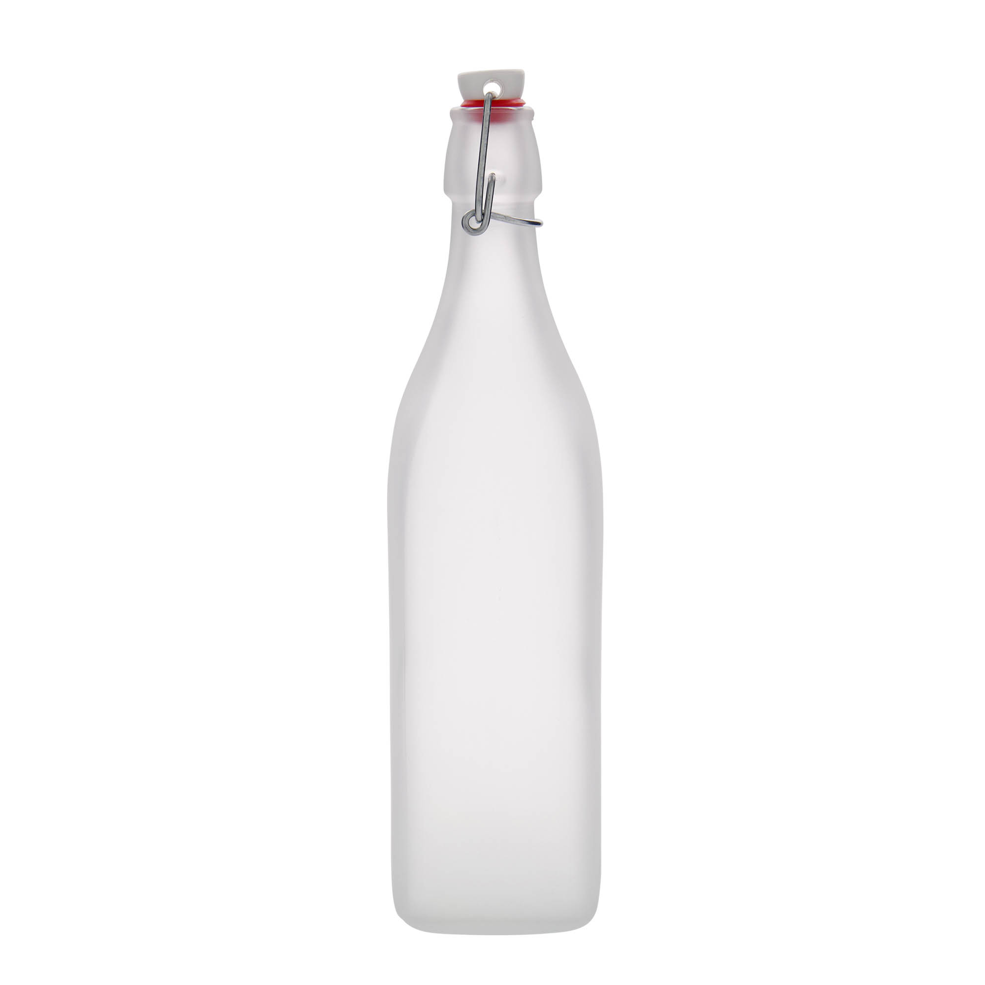 1.000 ml butelka szklana „Swing, kwadratowa, matowa, szyjka: zamknięcie na klips