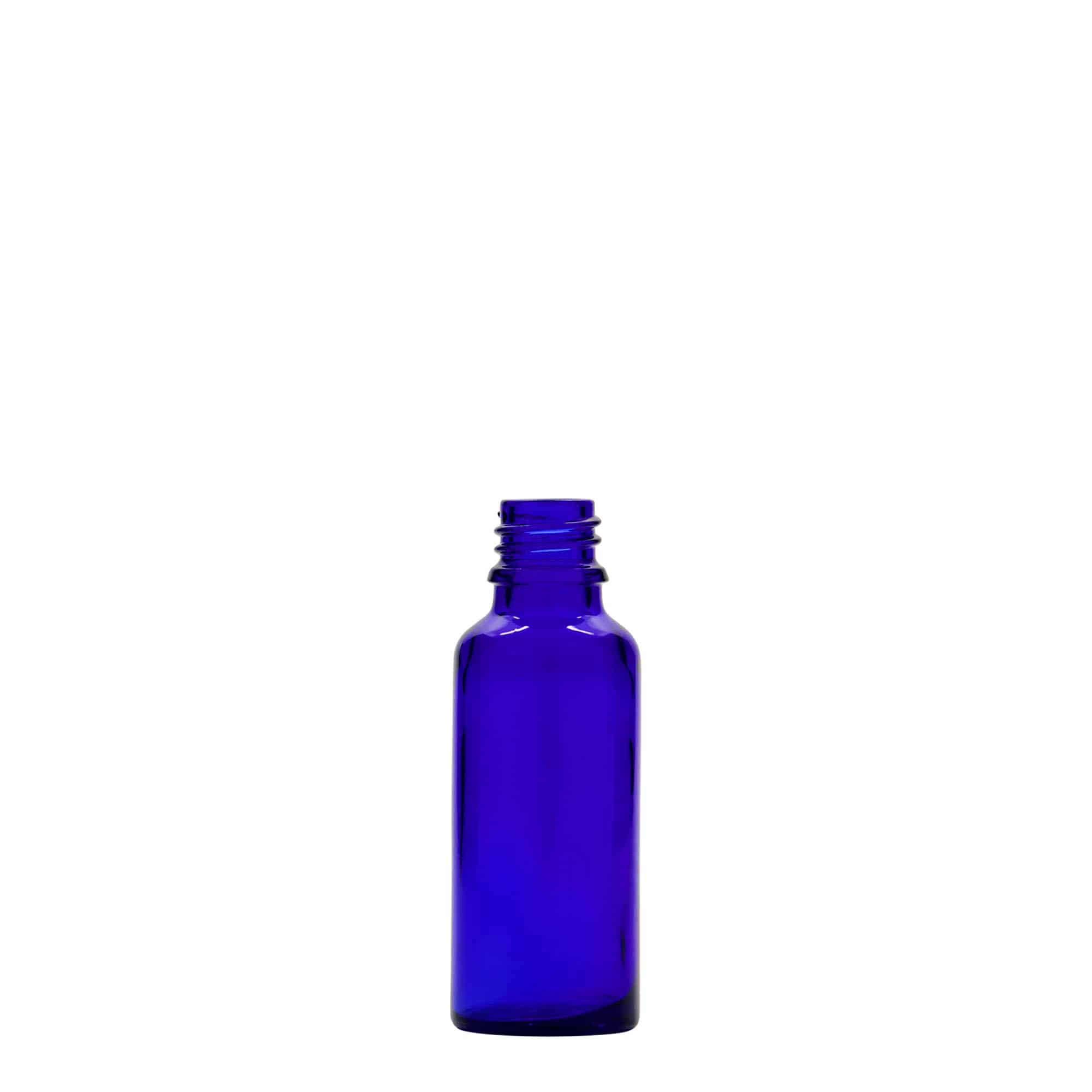30 ml butelka farmaceutyczna, szkło, kolor błękit królewski, zamknięcie: DIN 18 30 ml butelka farmaceutyczna, szkło, kolor błękit królewski, zamknięcie: DIN 18