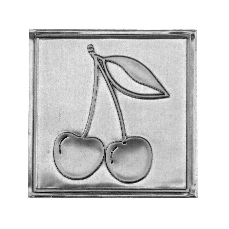 Etykieta cynowa 'Wiśnia', kwadratowa, metal, kolor srebrny