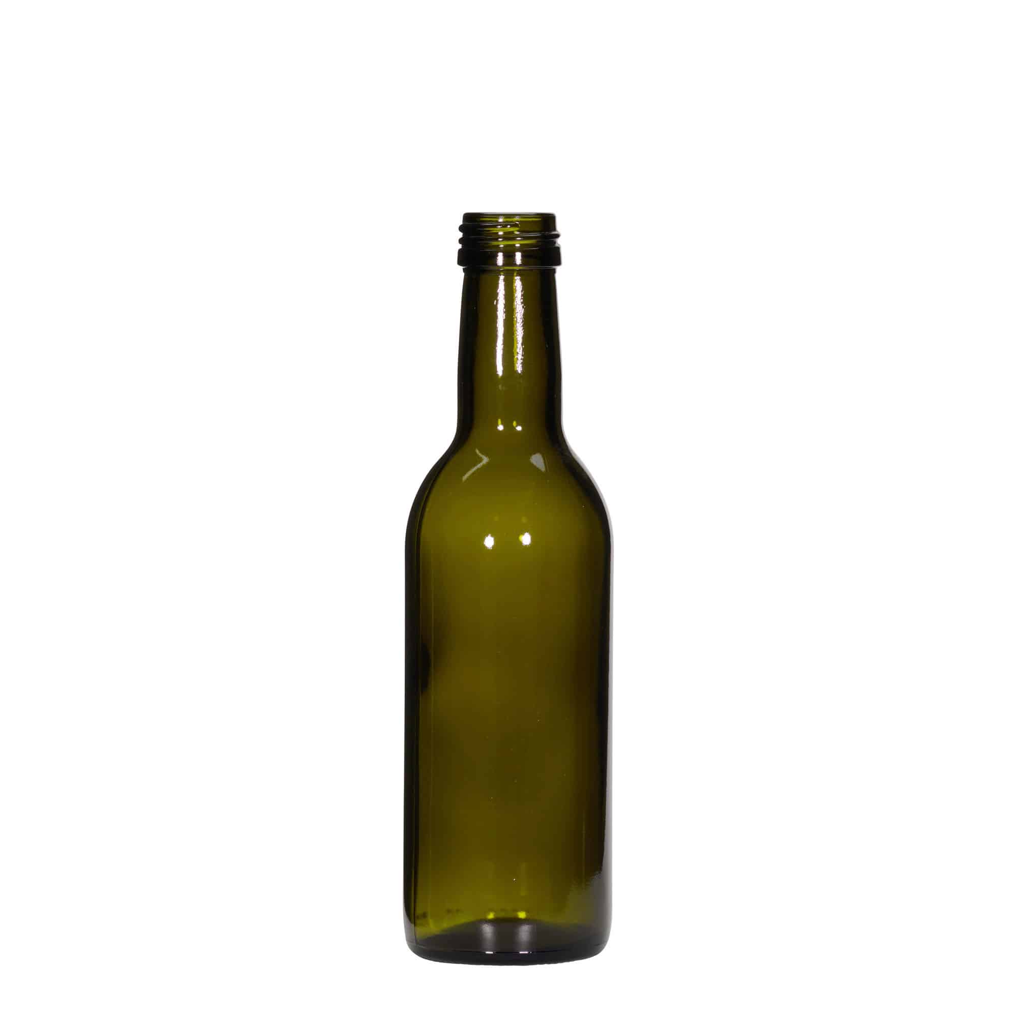 250 ml butelka szklana 'Bordeaux', antyczna zieleń, gwint: PP 28