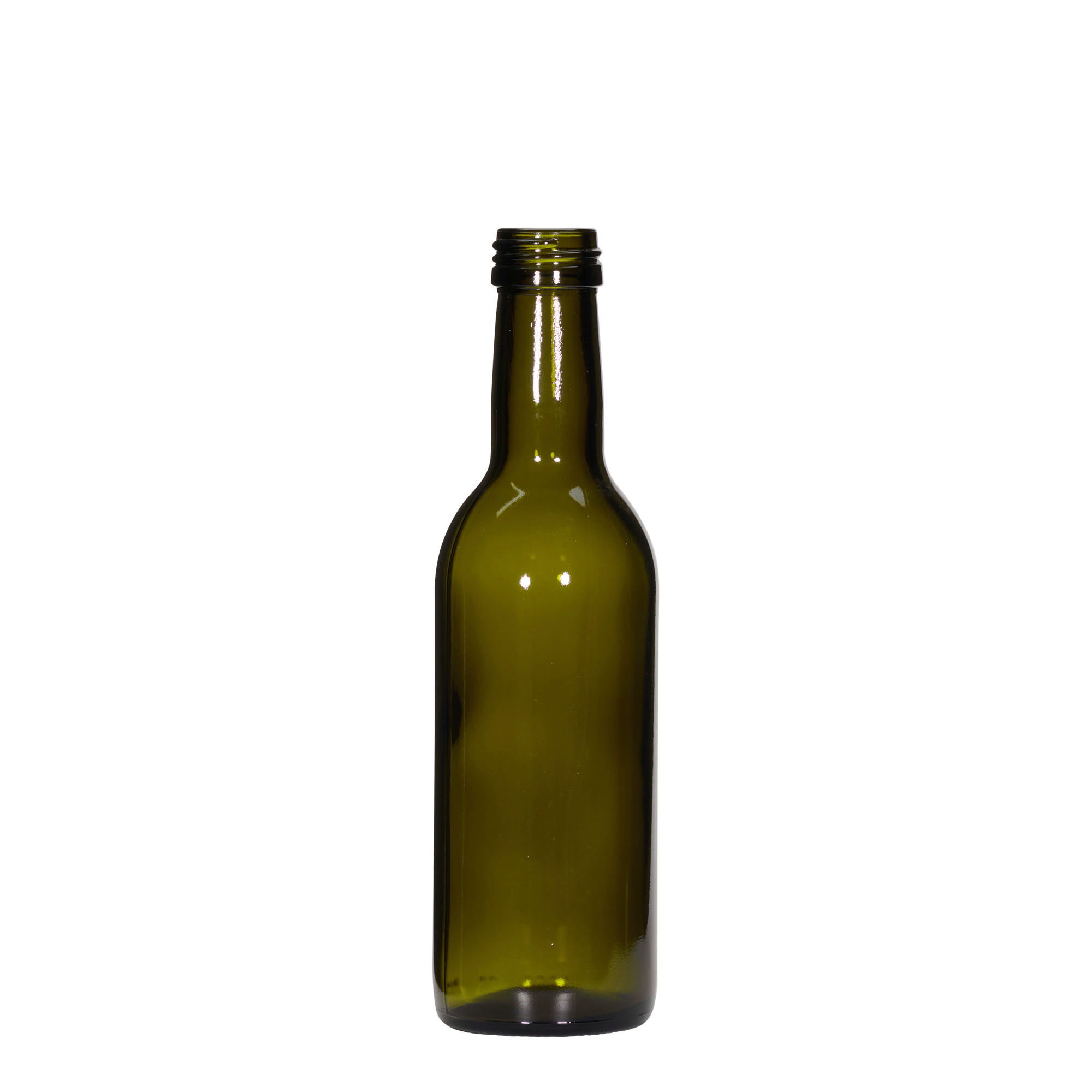 250 ml butelka szklana 'Bordeaux', antyczna zieleń, gwint: PP 28