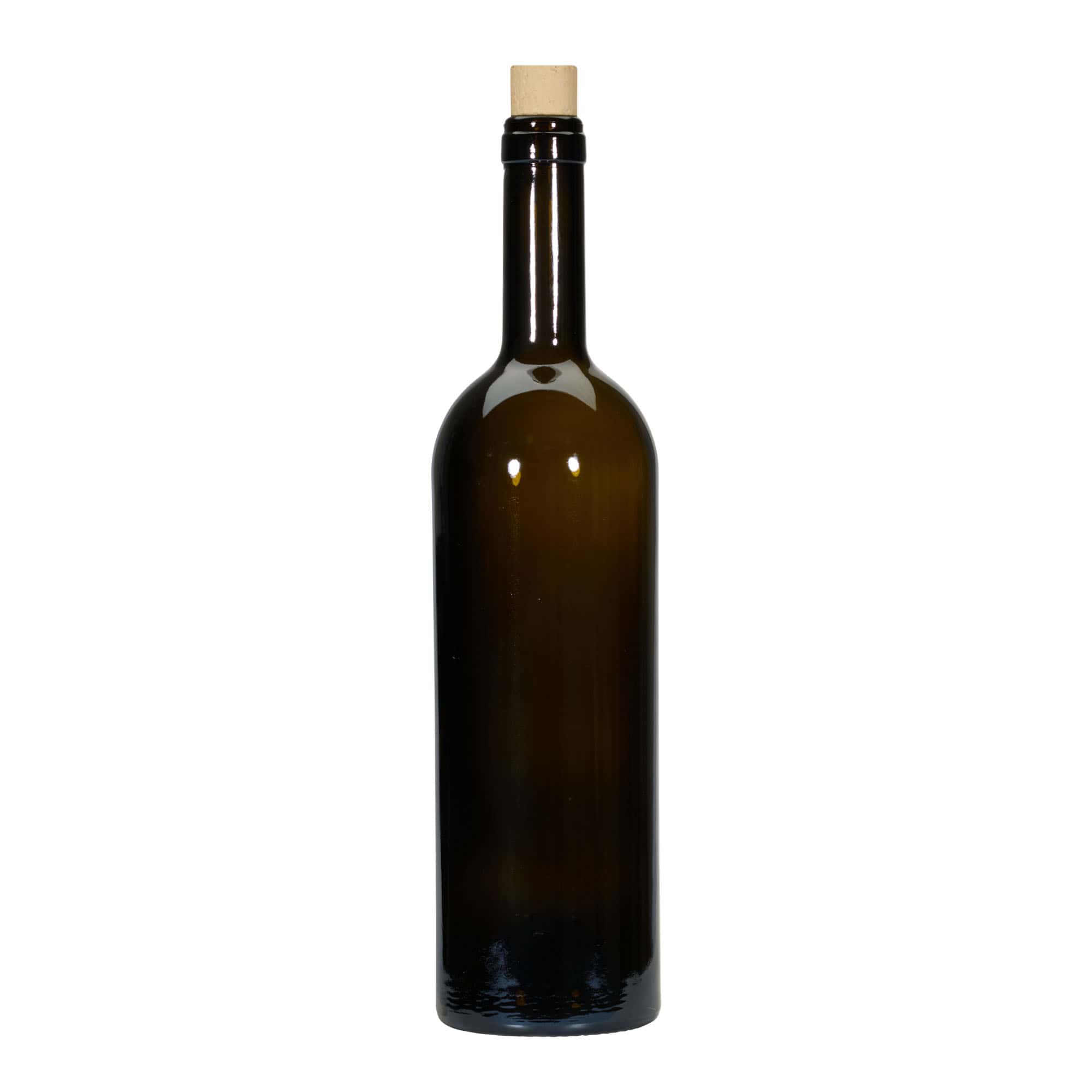 750 ml butelka na wino 'Golia', antyczna zieleń, szyjka: korek