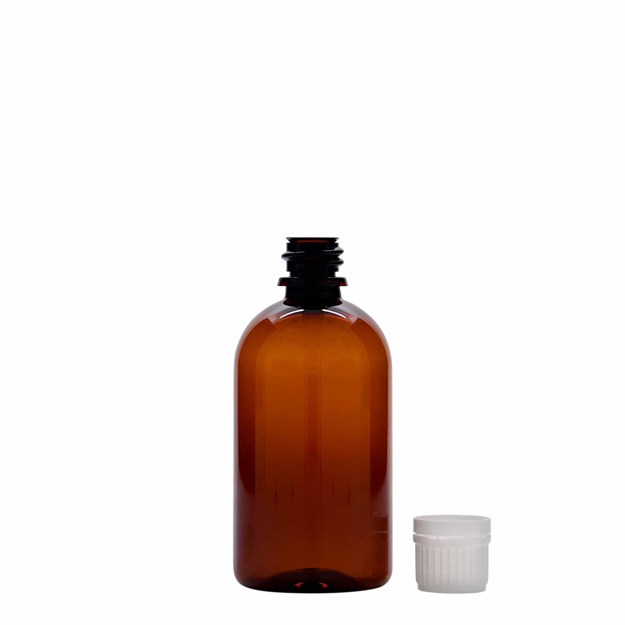100 ml butelka medyczna PET „Easy Living”, brązowa, tworzywo sztuczne, gwint: DIN 18