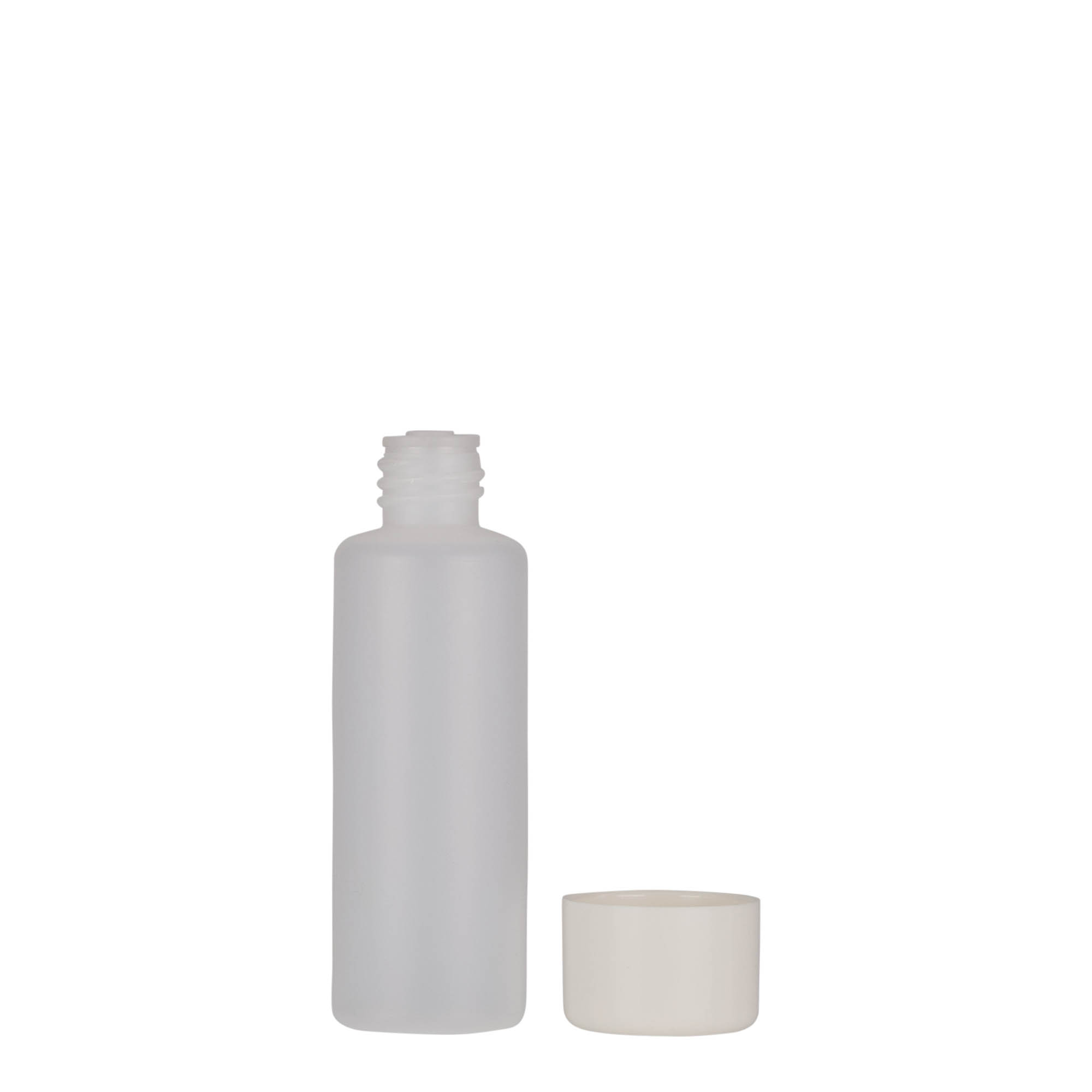 50 ml butelka okrągła, tworzywo sztuczne PE, naturalna, szyjka: zakrętka 50 ml butelka okrągła, tworzywo sztuczne PE, naturalna, szyjka: zakrętka