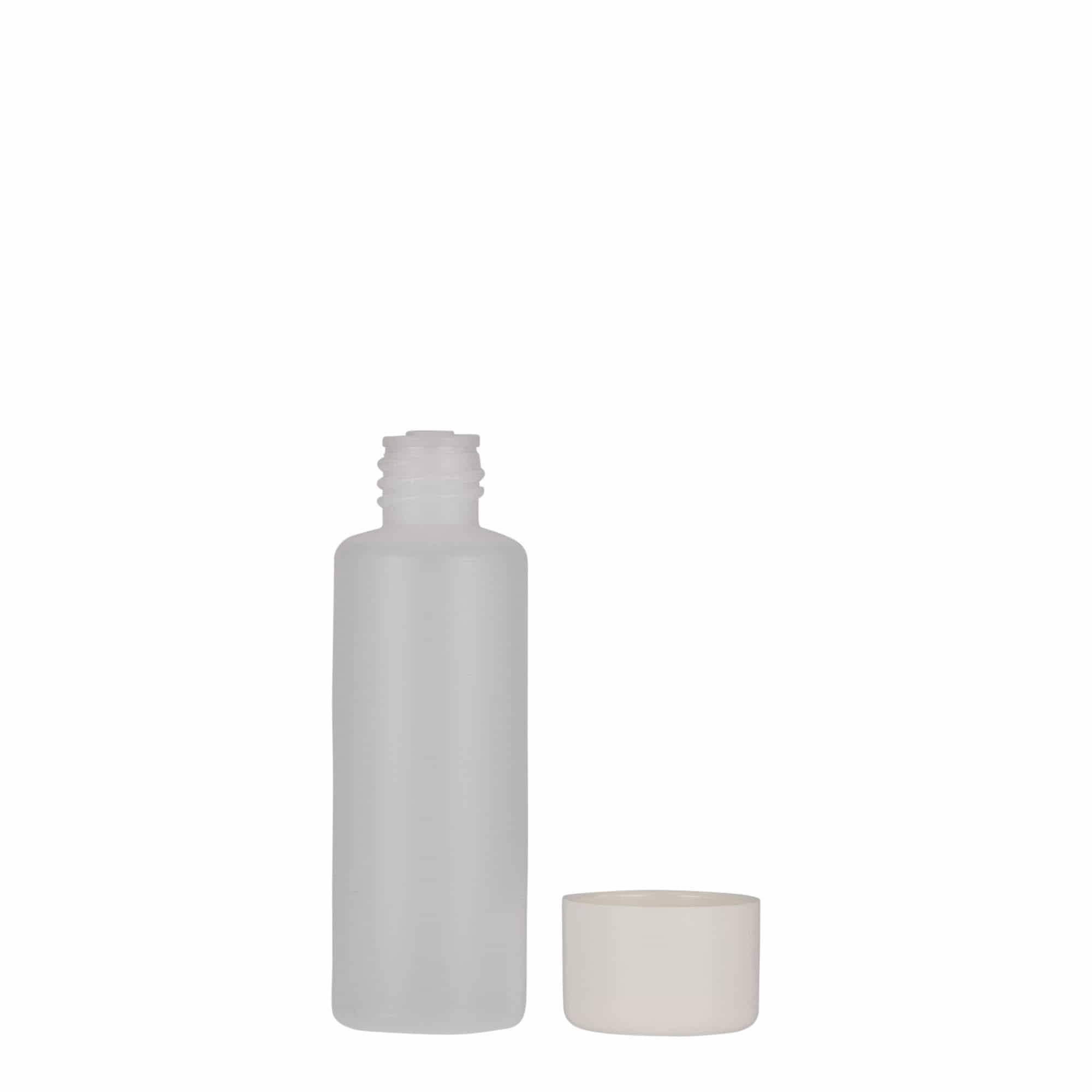 50 ml butelka okrągła, tworzywo sztuczne PE, naturalna, szyjka: zakrętka