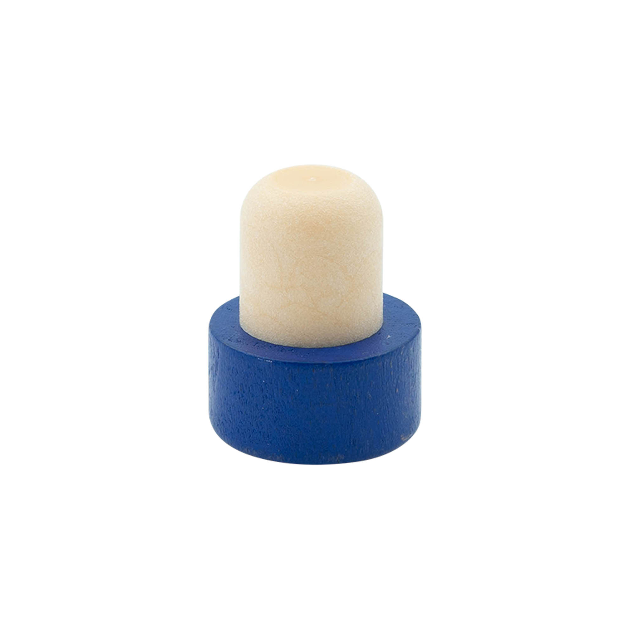 Korek z uchwytem 19 mm, drewno/plastik, niebieski, do szyjki: korek