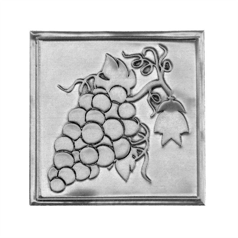 Etykieta cynowa 'Winogrona', kwadratowa, metal, kolor srebrny
