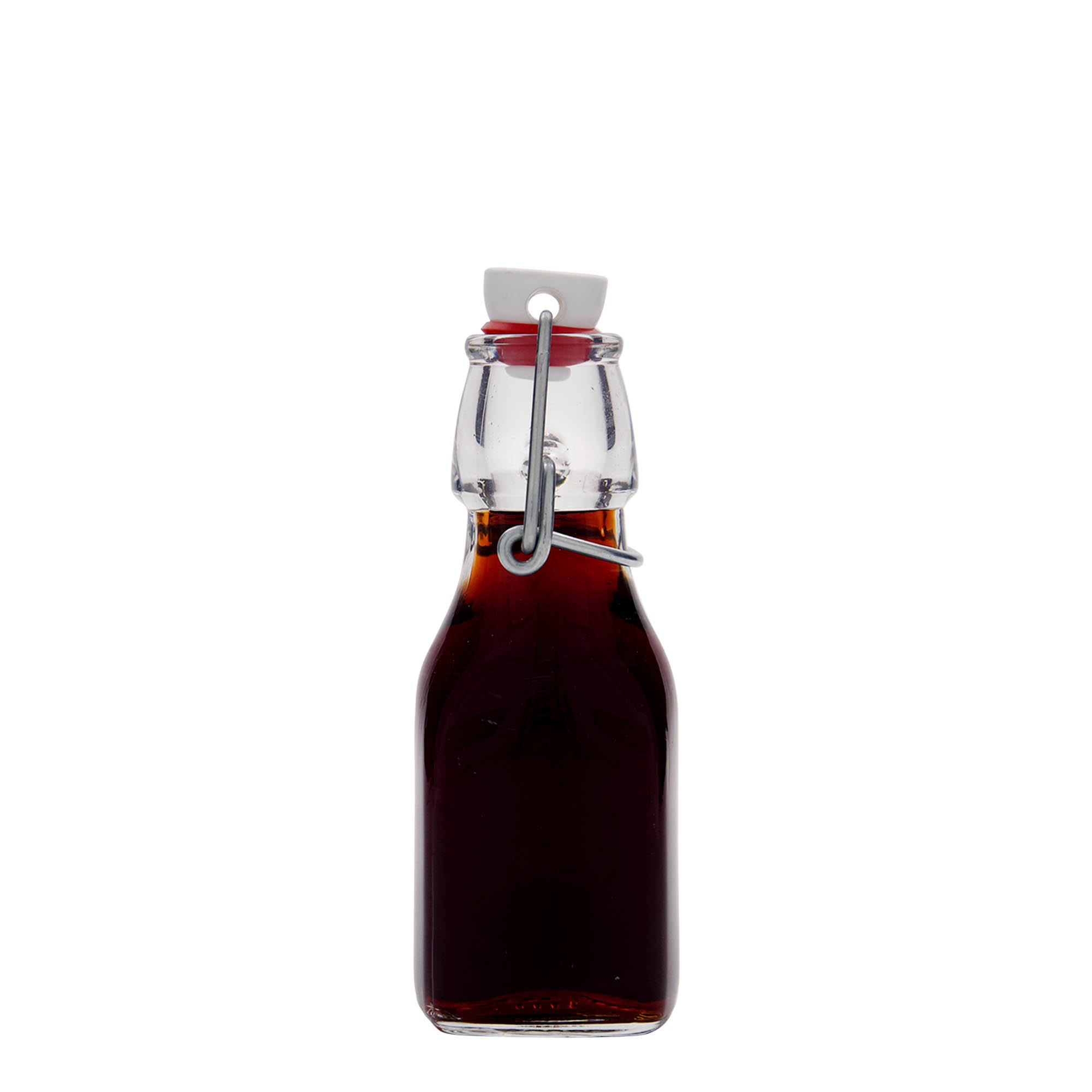 125 ml butelka szklana „Swing”, kwadratowa, szyjka: zamknięcie na druciany zatrzask