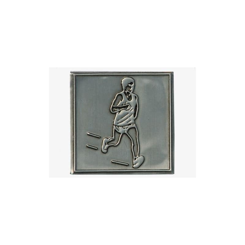 Etykieta cynowa 'Biegacz', kwadratowa, metal, kolor srebrny