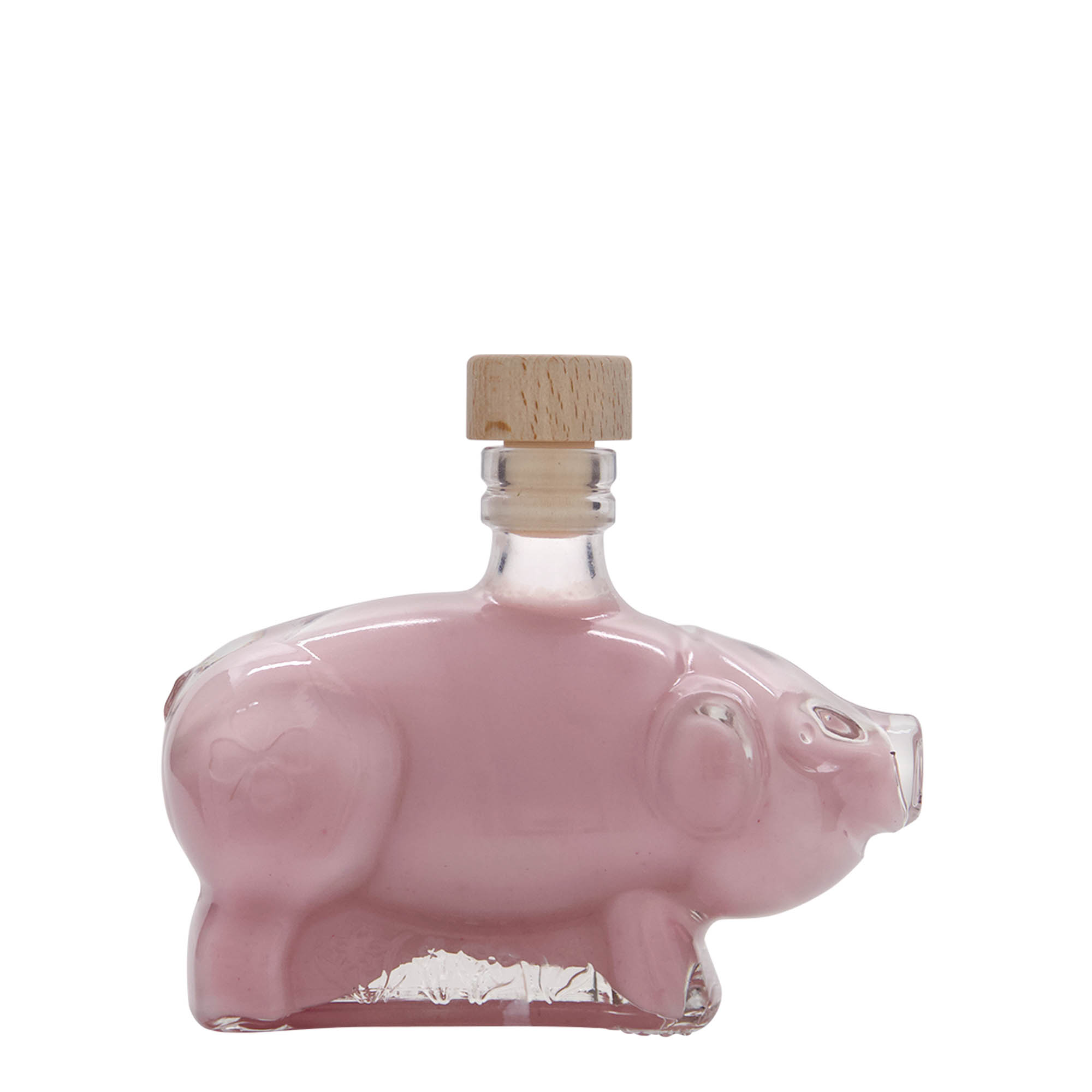 Butelka szklana 200 ml „Szczęśliwa świnka”, szyjka: korek Butelka szklana 200 ml „Szczęśliwa świnka”, szyjka: korek