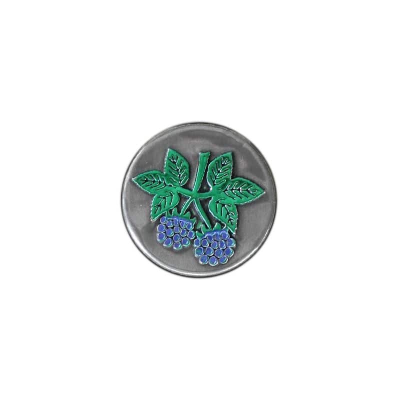 Etykieta cynowa 'Jeżyna', okrągła, metal, kolor srebrny