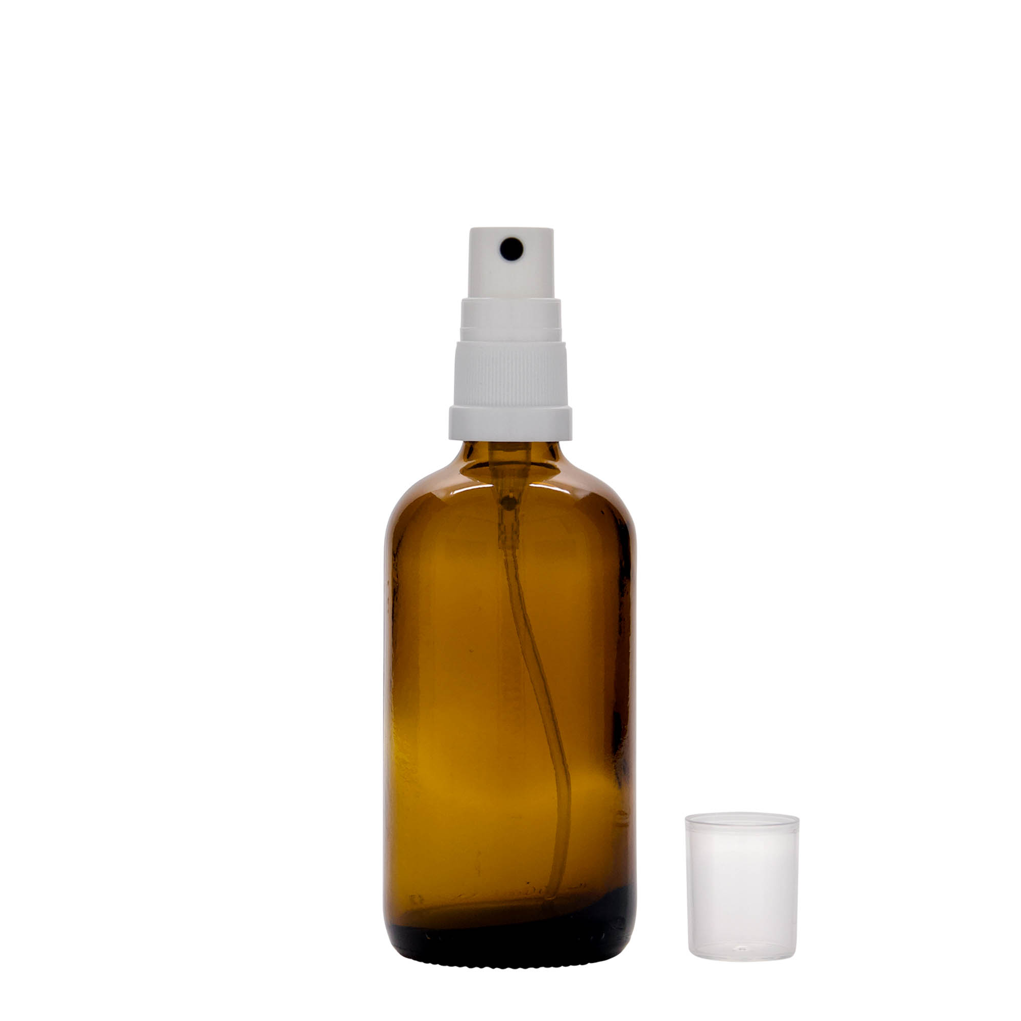 100 ml butelka z rozpylaczem, medyczna, szkło, brązowa, gwint: DIN 18