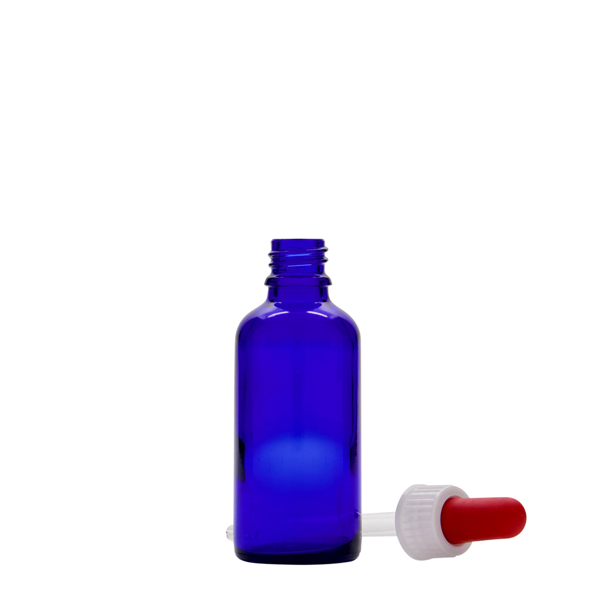 50 ml butelka z pipetą, medyczna, szkło, królewski niebiesko-czerwony, wylot: DIN 18 50 ml butelka z pipetą, medyczna, szkło, królewski niebiesko-czerwony, wylot: DIN 18