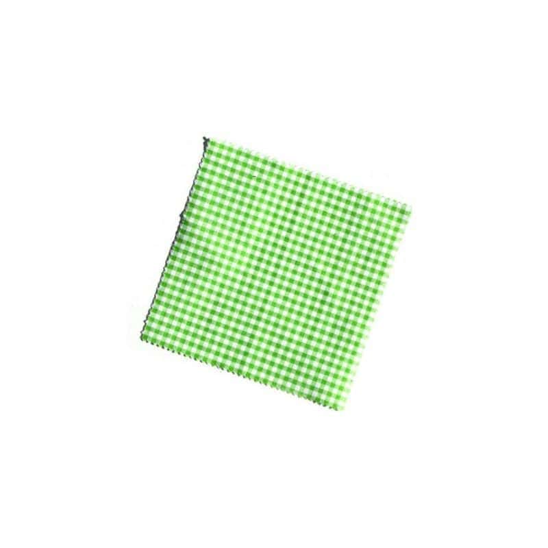 Kapturek na słoik w kratkę 12x12, kwadratowy, materiał tekstylny, kolor zielony w odcieniu liści lipy, zamknięcie: TO38-TO53