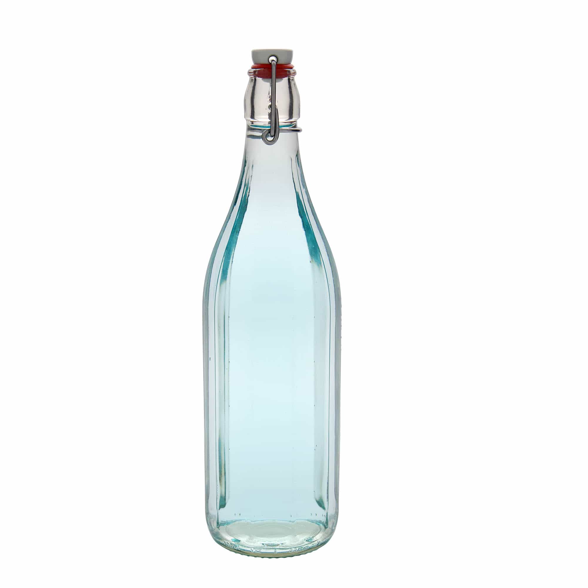 1.000 ml butelka szklana 'Bravo' #, dziesięciokątna, otwór: zamknięcie na klamrę