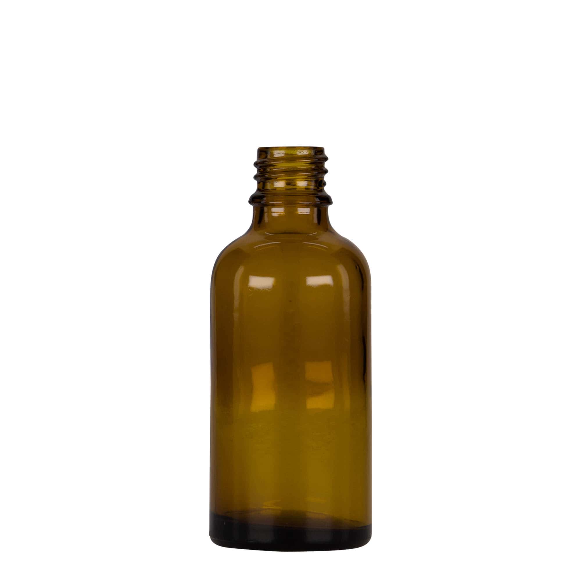 50 ml butelka z pipetą, medyczna, szklana, brązowo-czarna, gwint: DIN 18 50 ml butelka z pipetą, medyczna, szklana, brązowo-czarna, gwint: DIN 18