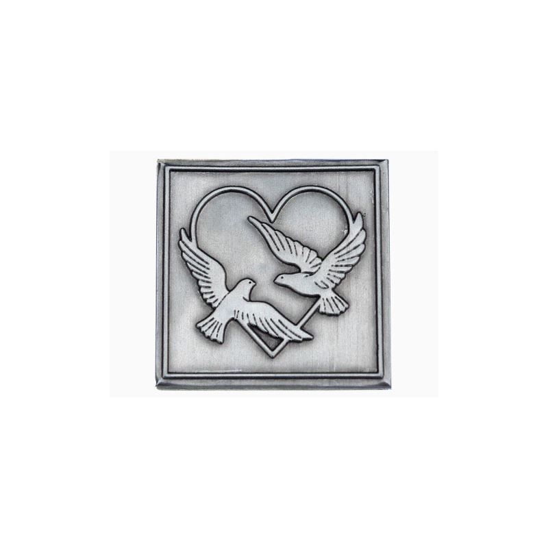 Etykieta cynowa 'Gołąbki ślubne', kwadratowa, metal, kolor srebrny