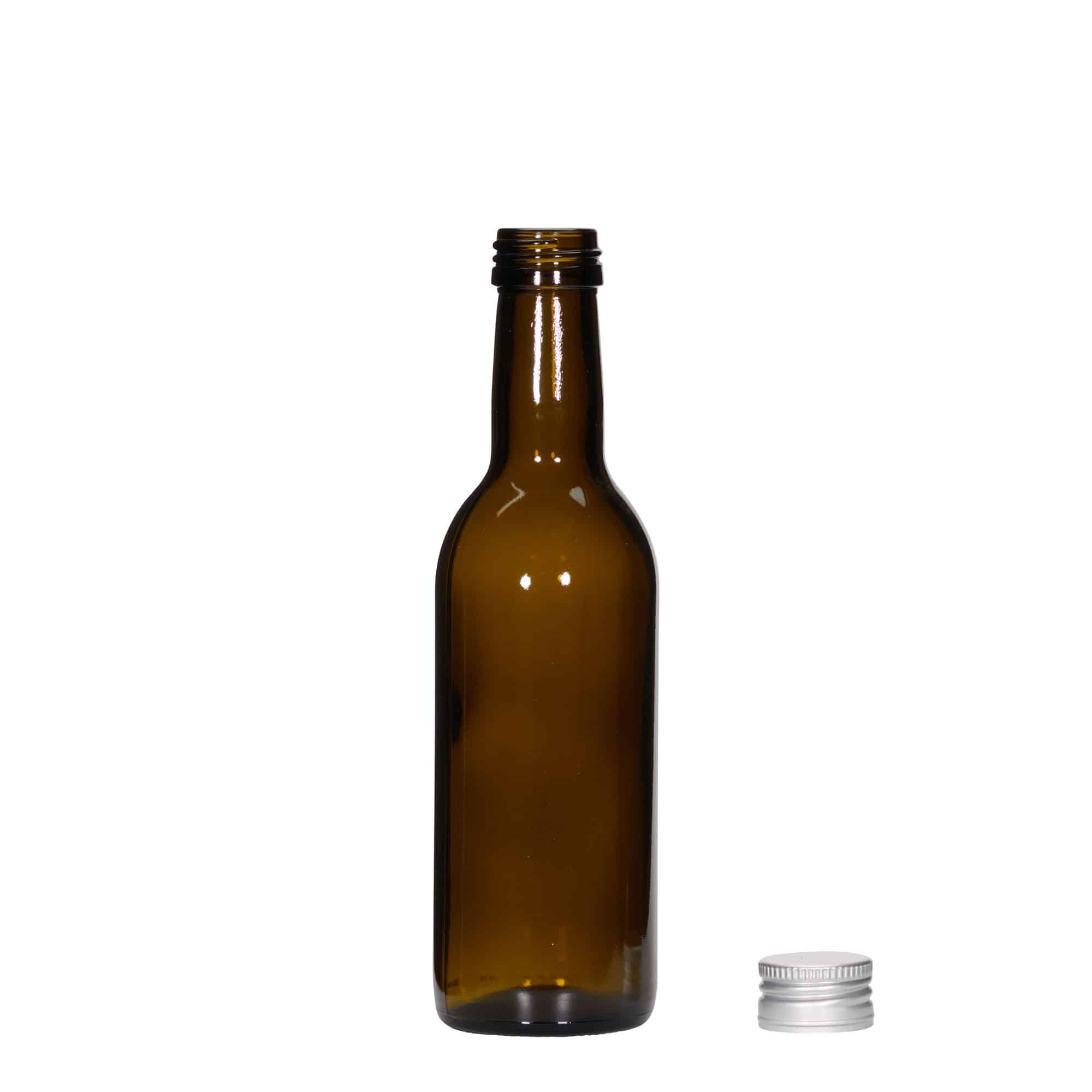 250 ml butelka szklana 'Bordeaux', antyczna zieleń, gwint: PP 28