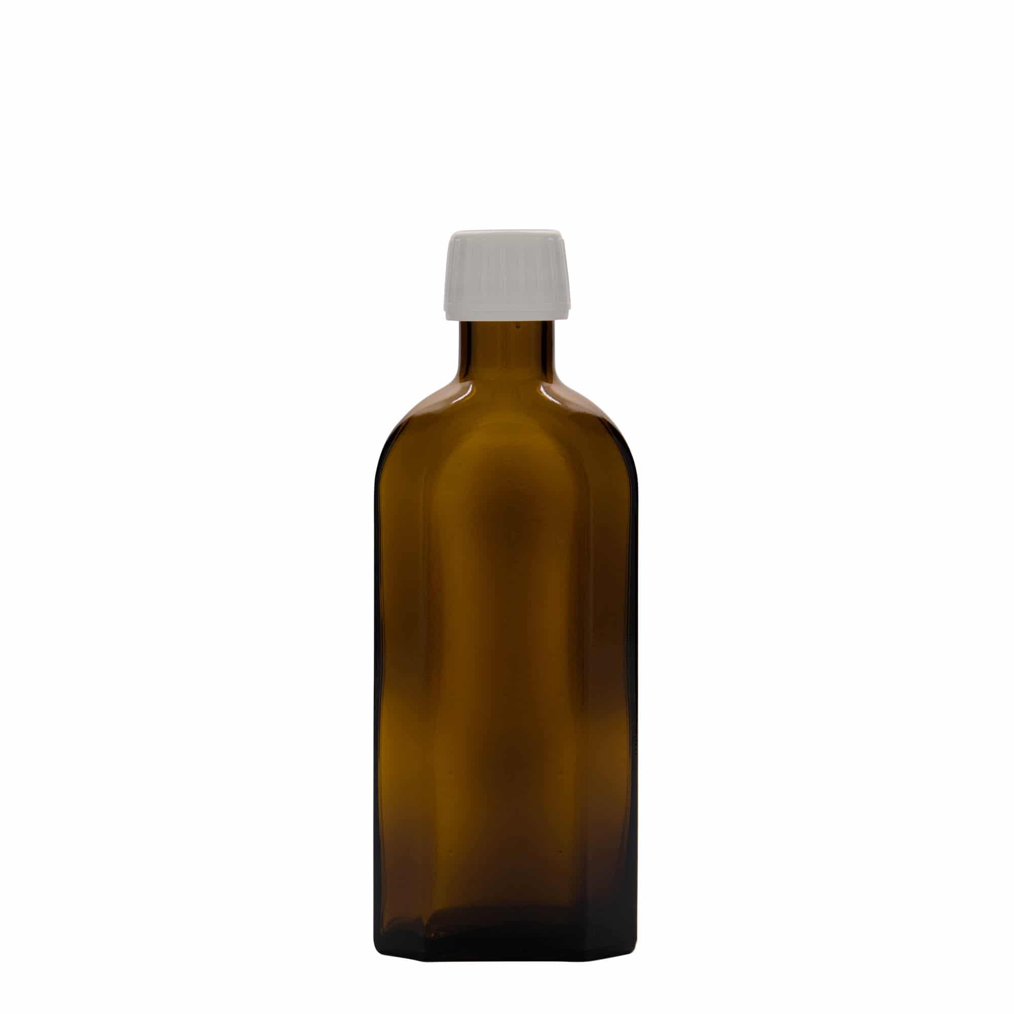 250 ml butelka farmaceutyczna na syrop, owalna, szkło, kolor brązowy, zamknięcie: PP 28