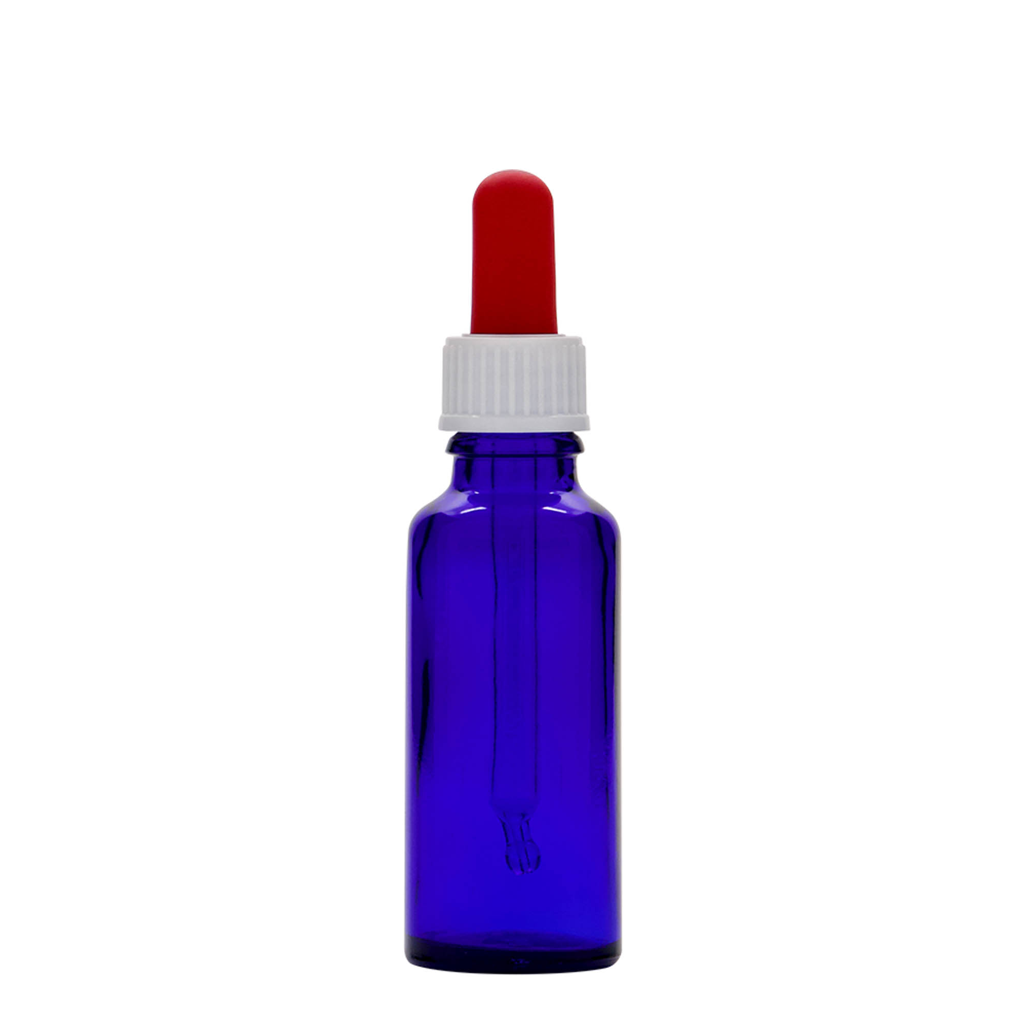 30 ml butelka z pipetą, medyczna, szkło, królewski niebiesko-czerwony, wylot: DIN 18 30 ml butelka z pipetą, medyczna, szkło, królewski niebiesko-czerwony, wylot: DIN 18