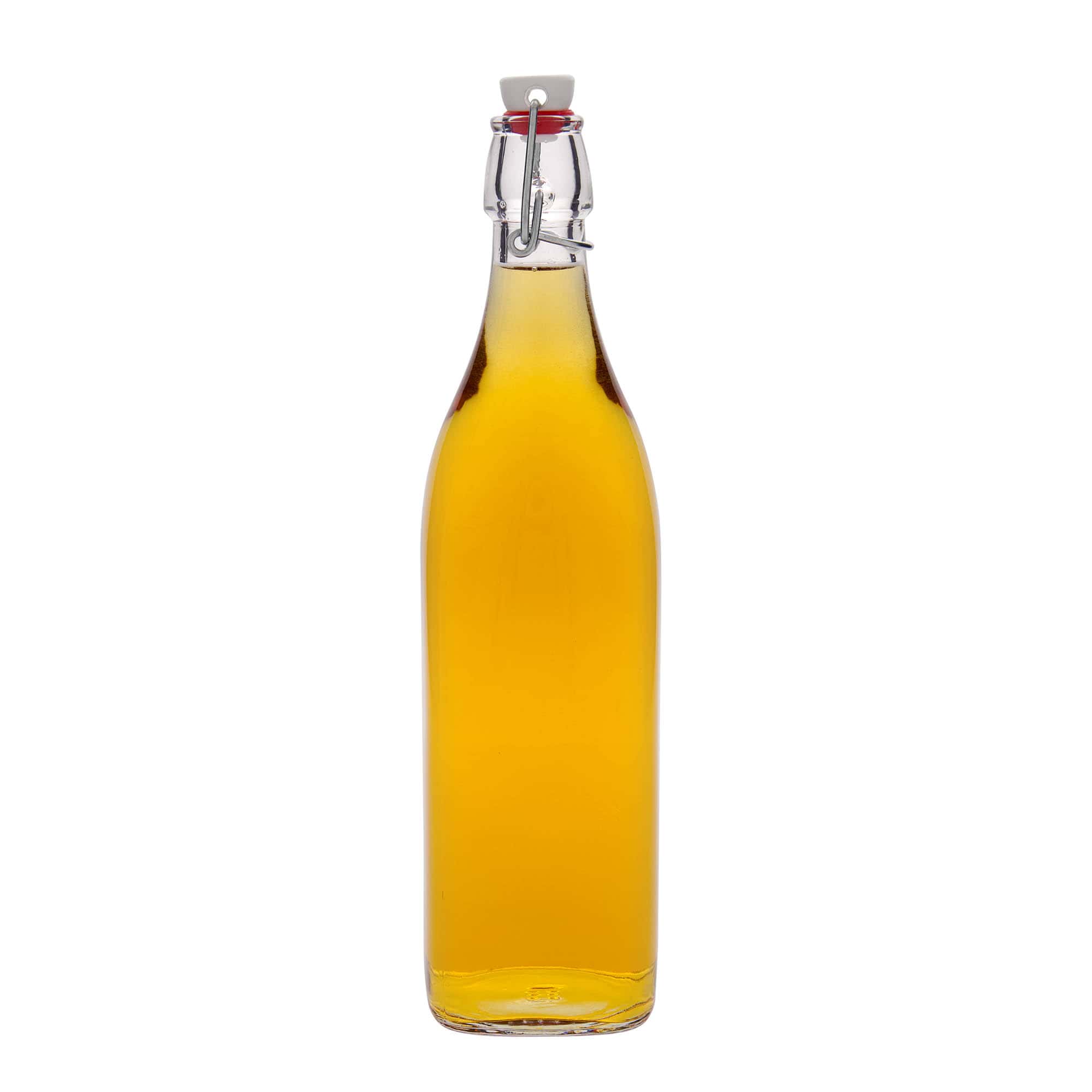 1.000 ml butelka szklana „Swing”, kwadratowa, szyjka: zamknięcie na klips