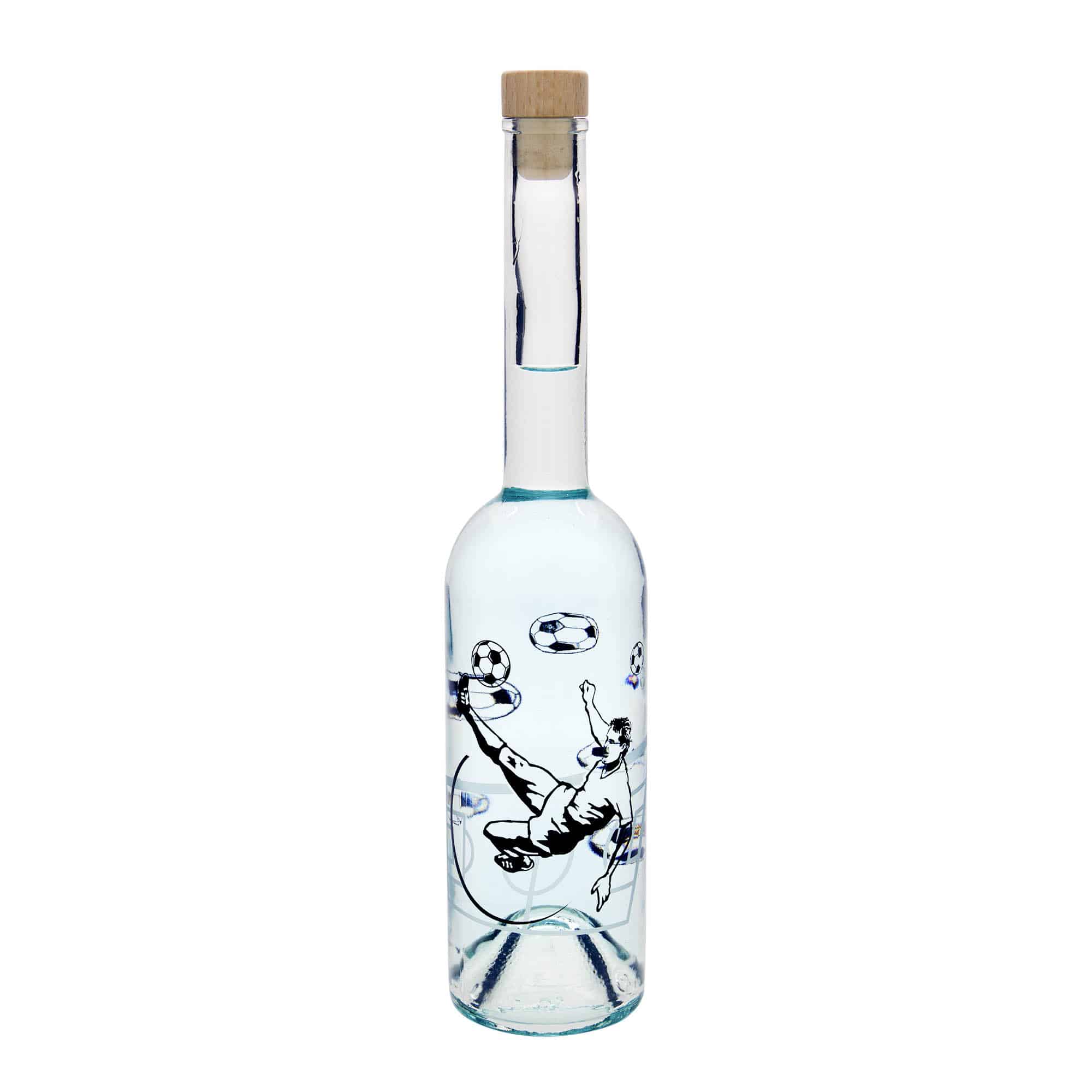 500 ml butelka szklana 'Opera', wzór: piłkarz, zamknięcie: korek