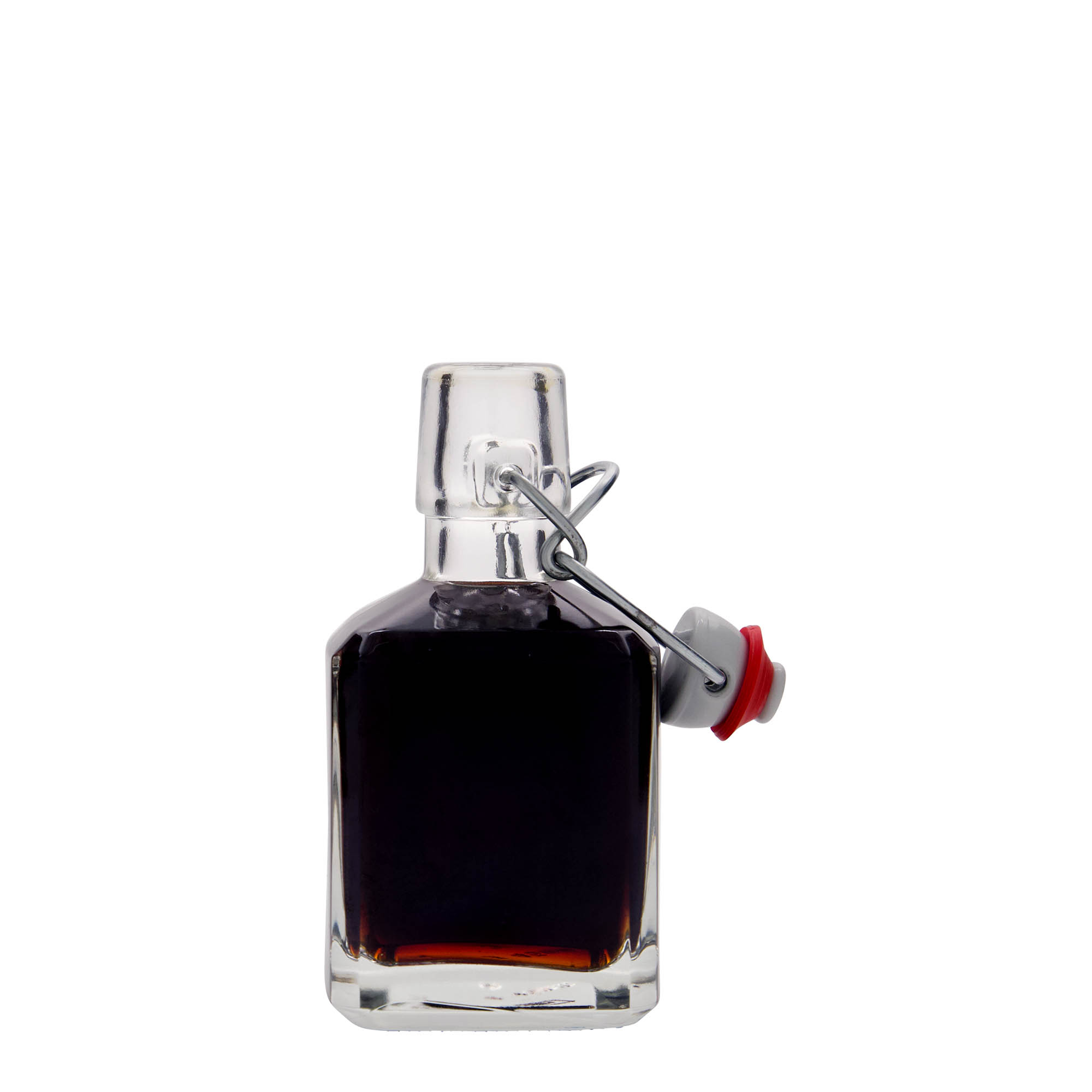 200 ml szklana butelka „Kubica”, kwadratowa, otwór: zamknięcie na zatrzask 200 ml szklana butelka „Kubica”, kwadratowa, otwór: zamknięcie na zatrzask