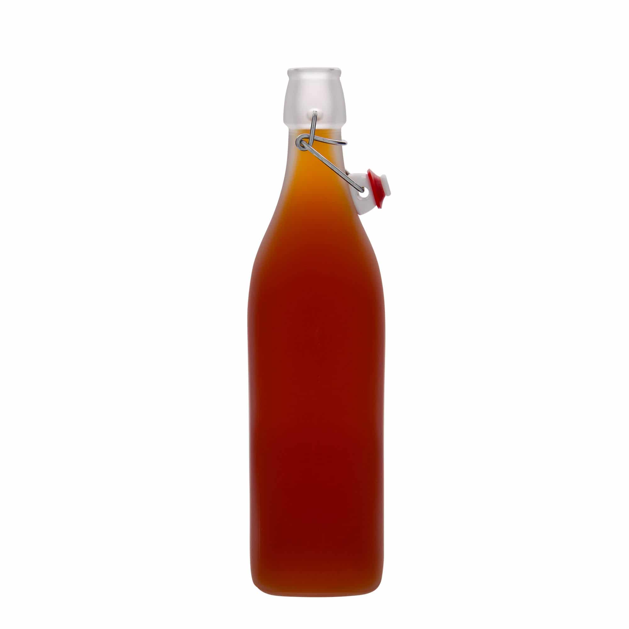 1000 ml butelka szklana 'Swing', kwadratowa, kolor biały, zamknięcie: Zamknięcie pałąkowe