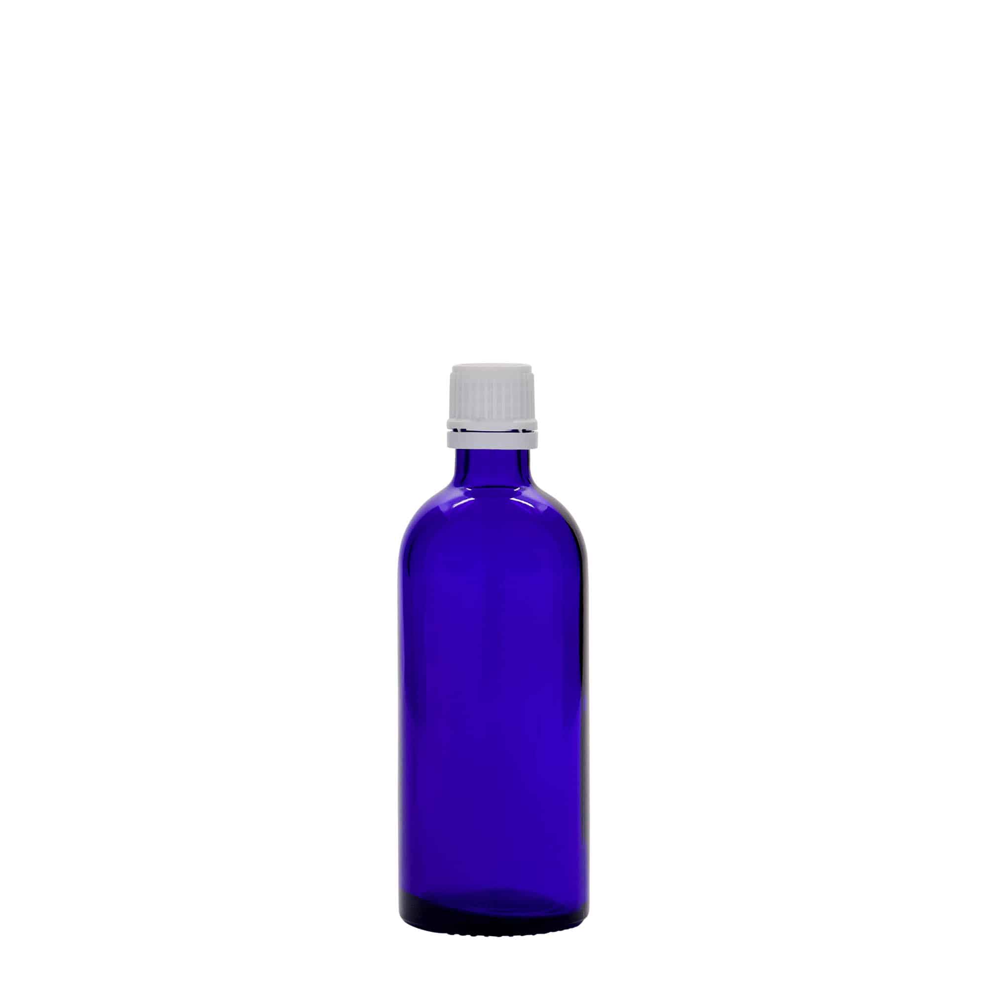 100 ml butelka farmaceutyczna, szkło, kolor błękit królewski, zamknięcie: DIN 18