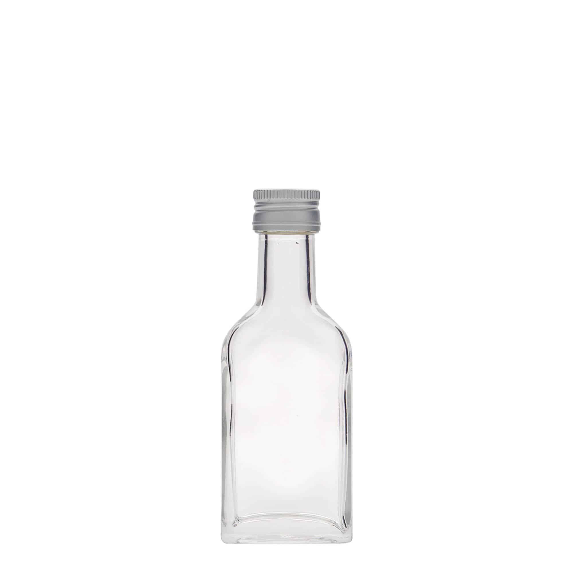 40 ml butelka piersiówka z długą szyjką, prostokątna, szkło, zamknięcie: PP 22