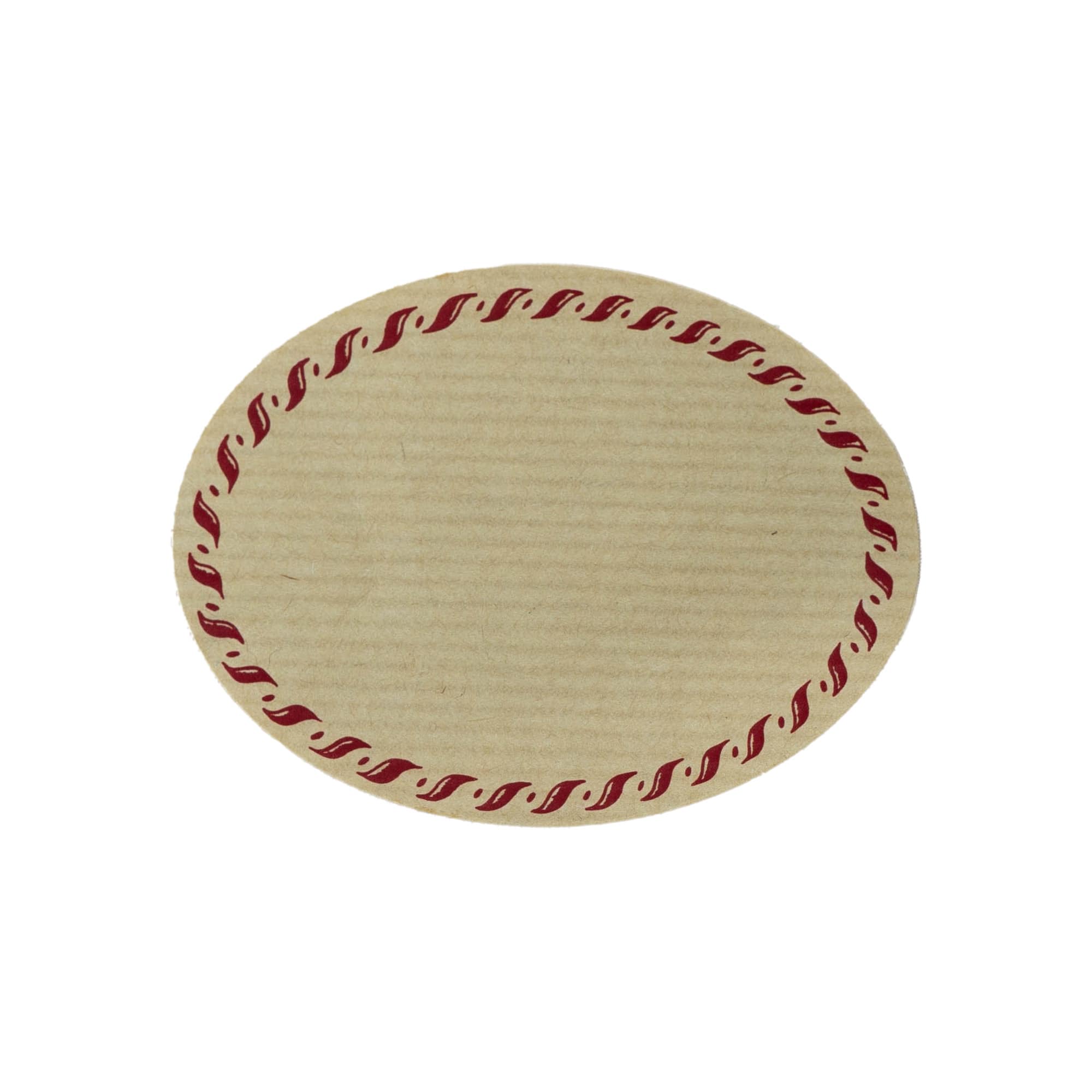 Duża etykieta naturalna „Kordelrand”, owalna, papierowa, czerwono-brązowa
