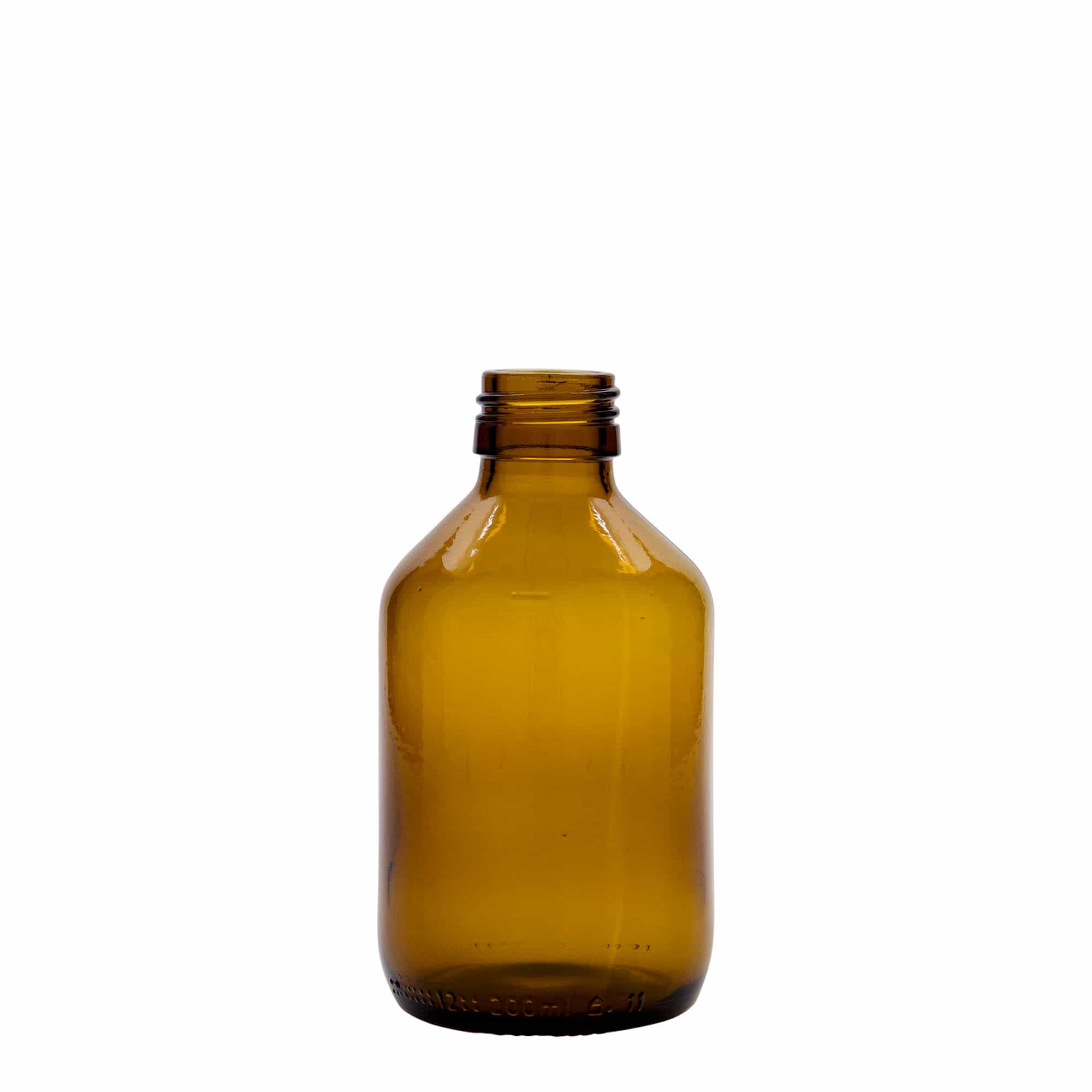 200 ml butelka medyczna, brązowa, szkło, gwint: PP 28