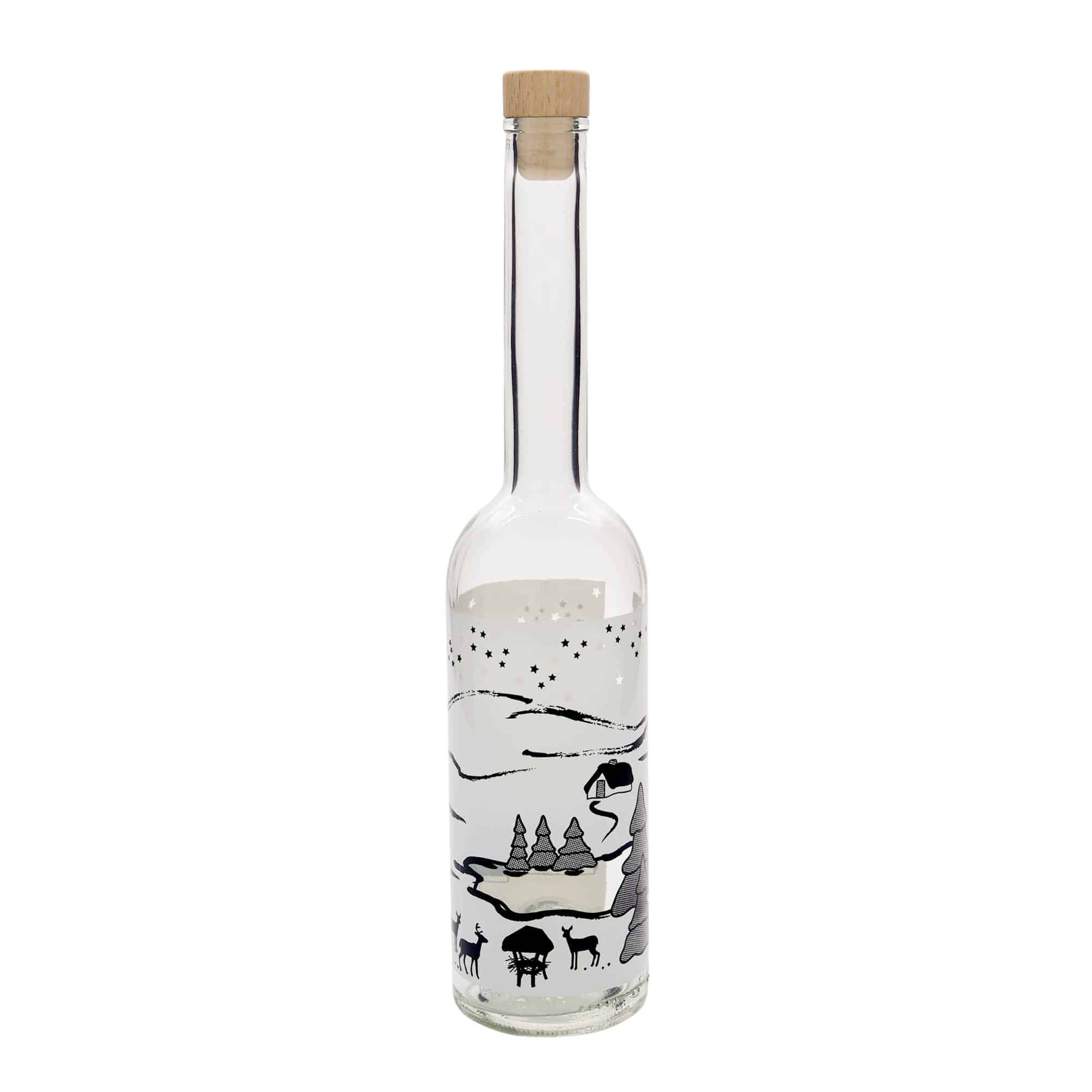 500 ml butelka szklana 'Opera', wzór: zimowe marzenie bianco, zamknięcie: korek