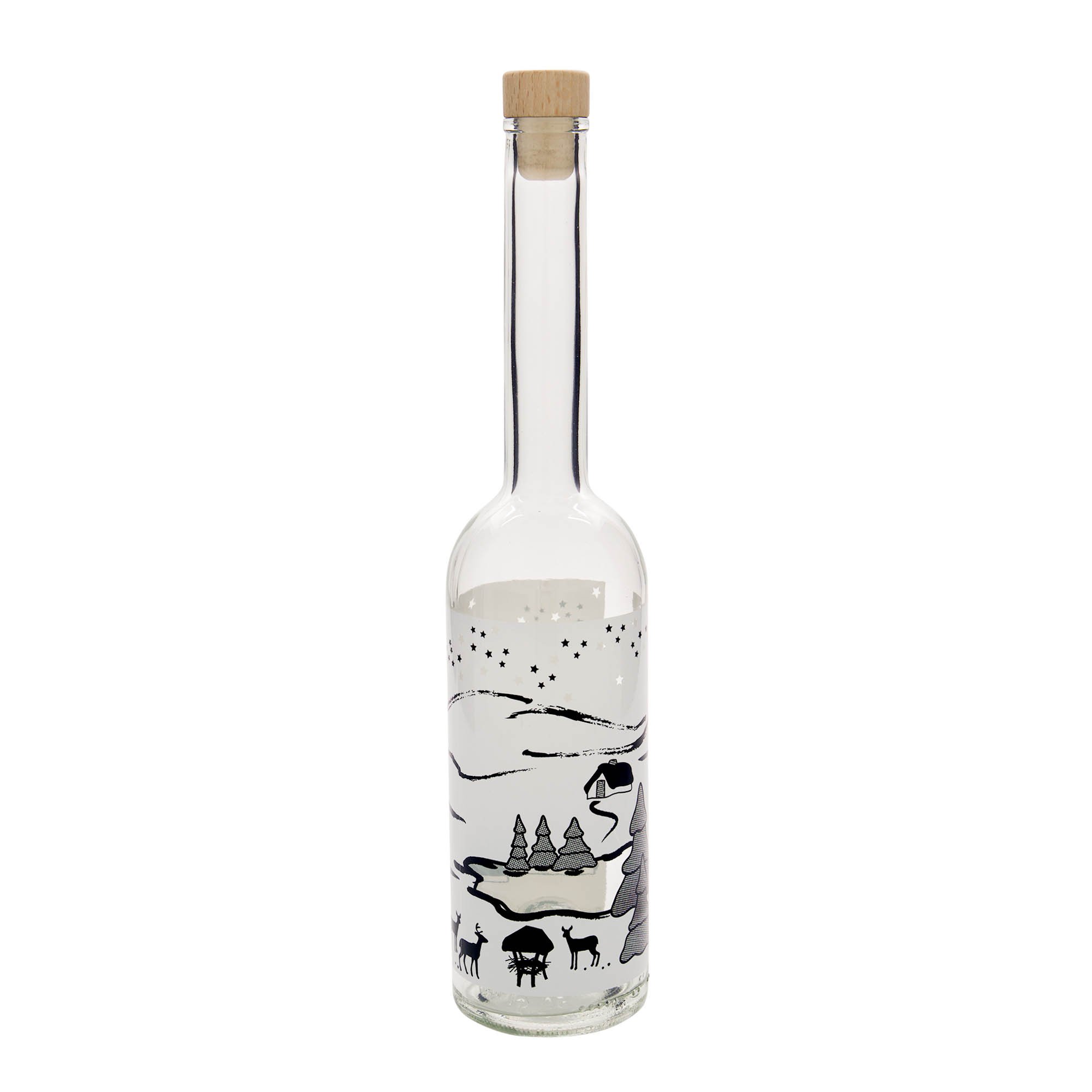 500 ml butelka szklana 'Opera', motyw: Zimowy sen-Bianco, szyjka: korek 500 ml butelka szklana 'Opera', motyw: Zimowy sen-Bianco, szyjka: korek