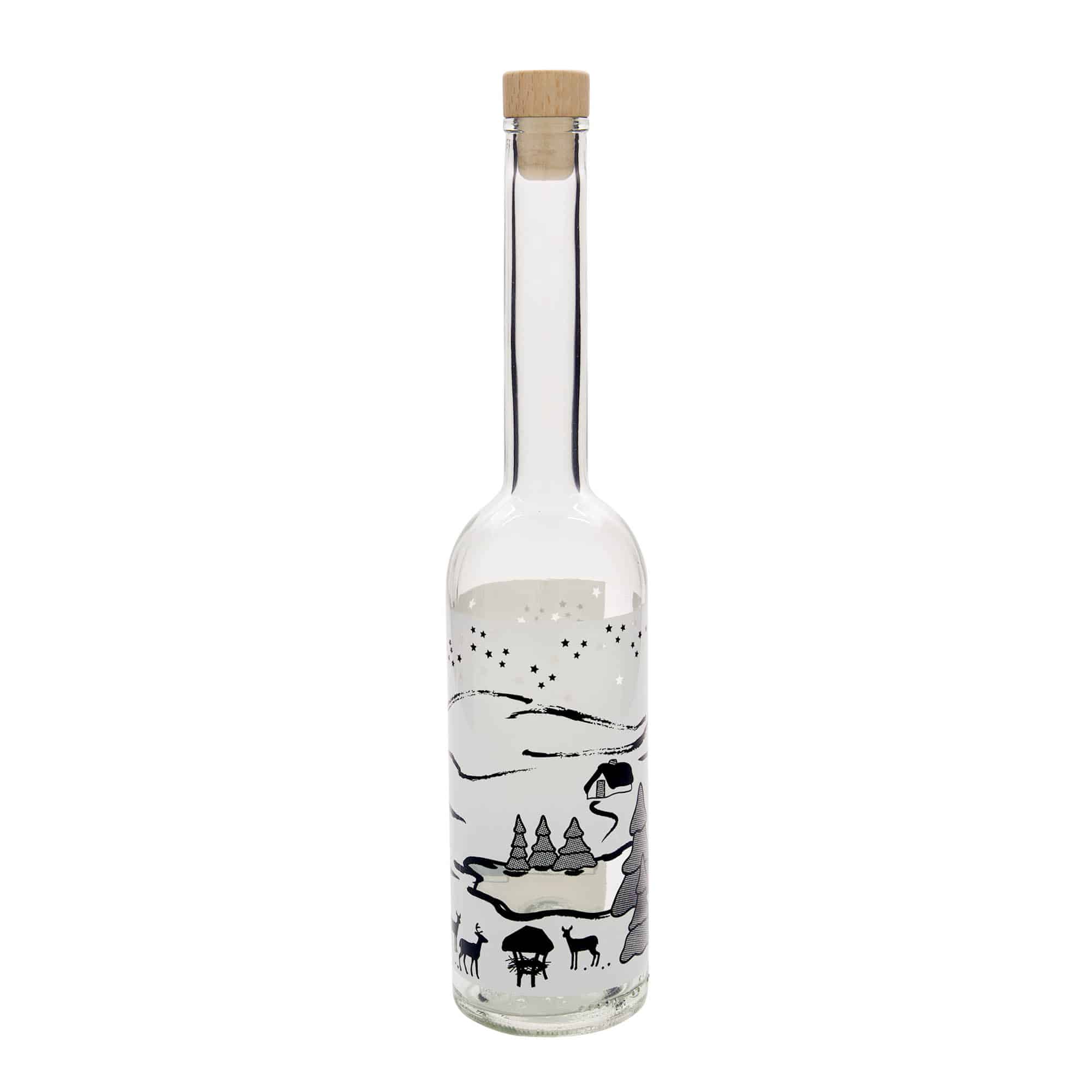 500 ml butelka szklana 'Opera', motyw: Zimowy sen-Bianco, szyjka: korek