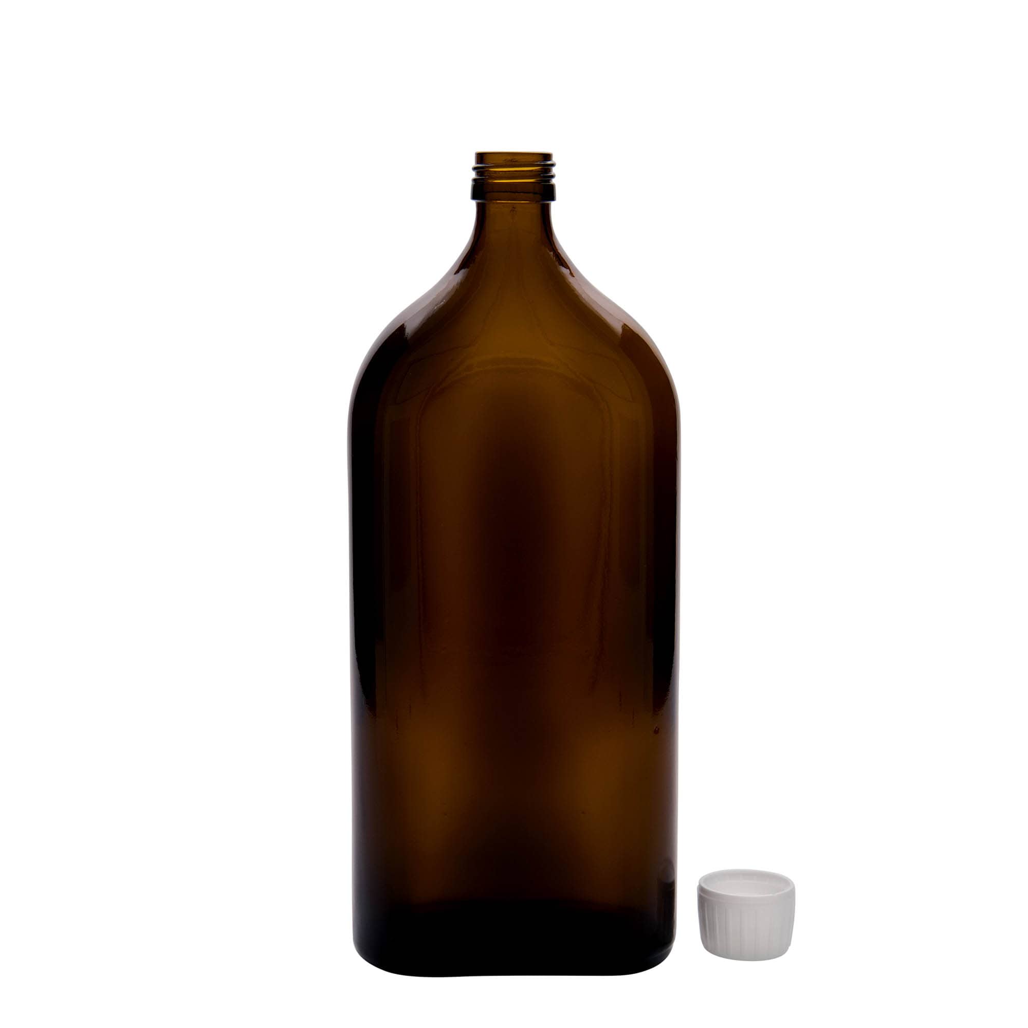 1.000 ml butelka medyczna Meplat, owalna, szkło, brązowa, szyjka: PP 28