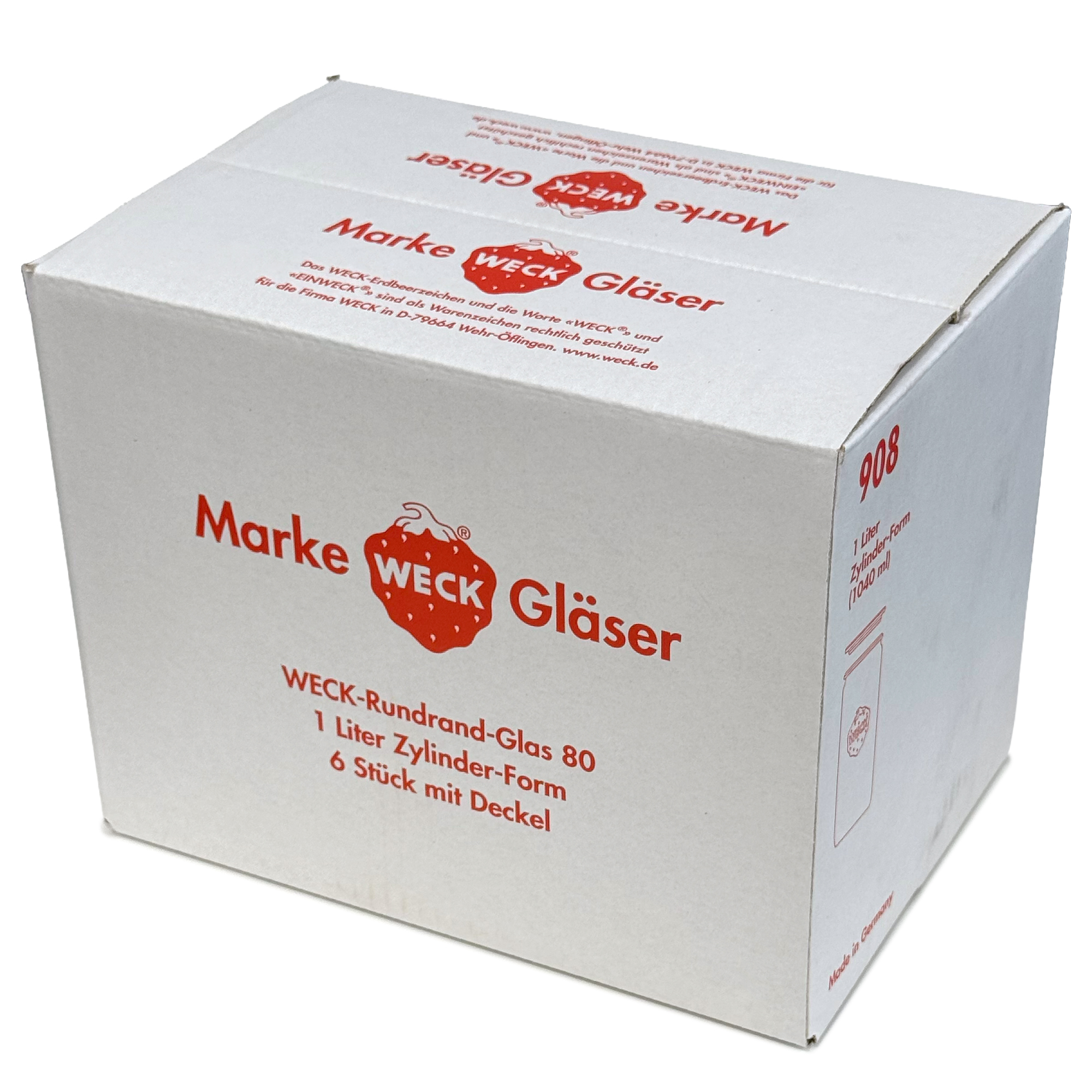 6x 1040 ml słoik WECK w kształcie cylindra z szklanym wieczkiem RR 80