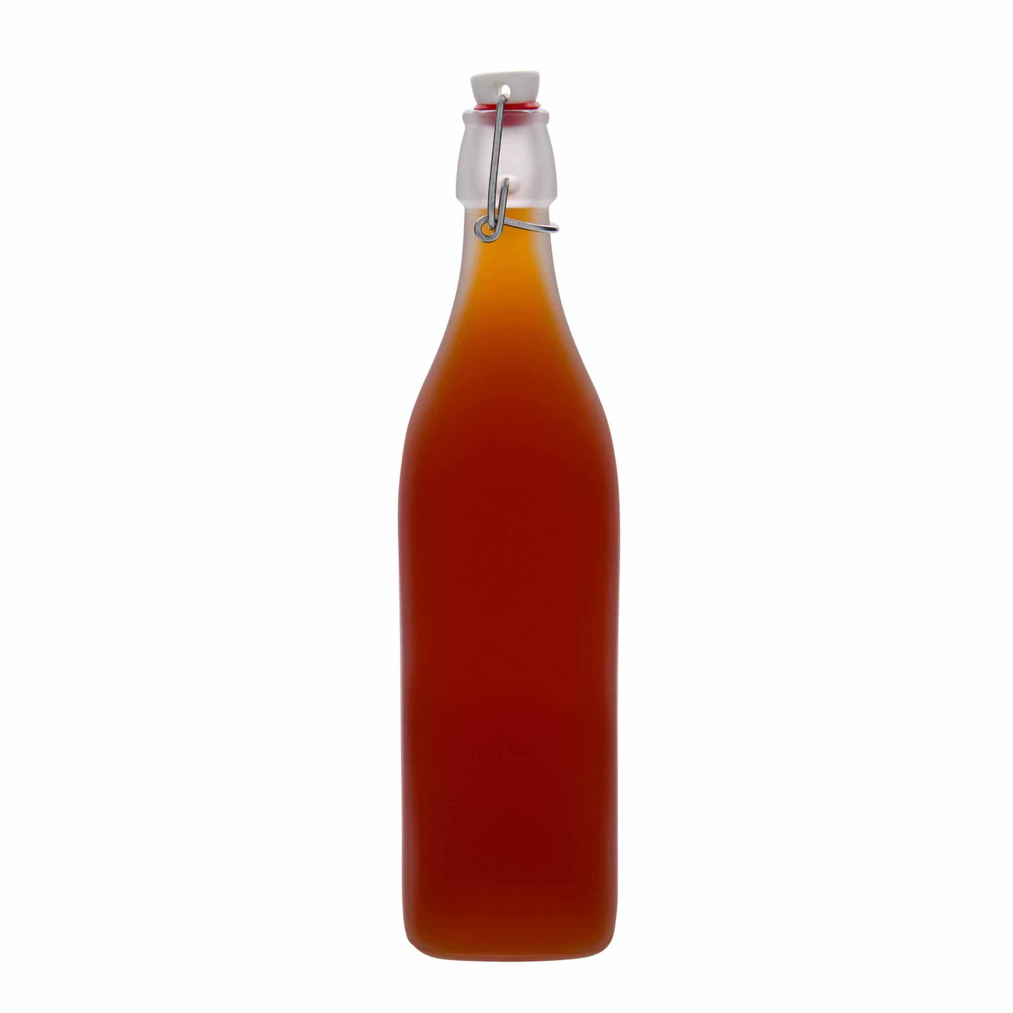 1000 ml butelka szklana 'Swing', kwadratowa, kolor biały, zamknięcie: Zamknięcie pałąkowe