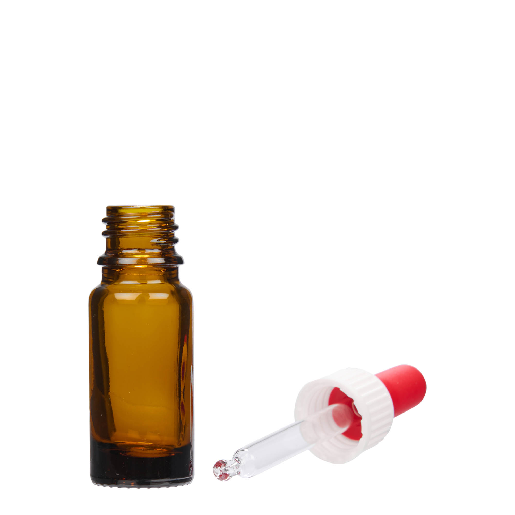 10 ml butelka z pipetą, medyczna, szklana, brązowa, gwint: DIN 18 10 ml butelka z pipetą, medyczna, szklana, brązowa, gwint: DIN 18
