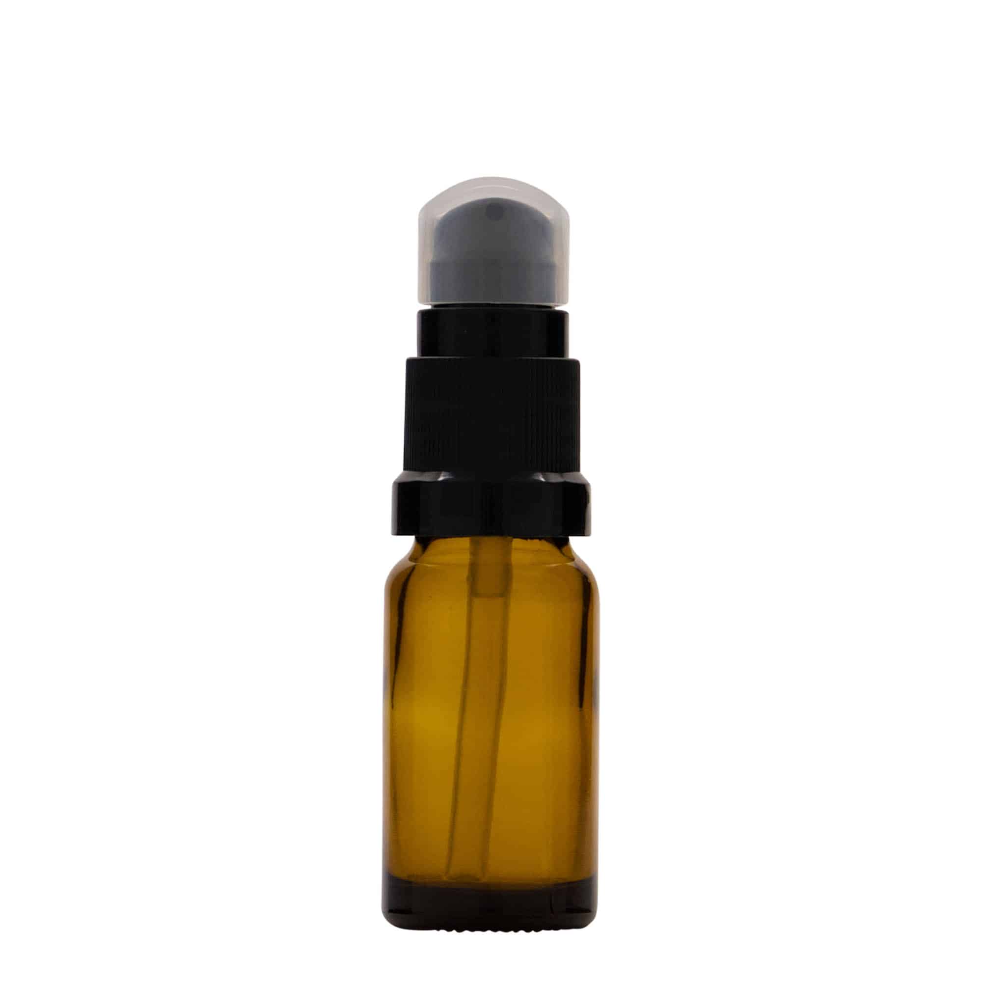 10 ml butelka farmaceutyczna z pompką do emulsji, szkło, kolor brązowy, zamknięcie: DIN 18 10 ml butelka farmaceutyczna z pompką do emulsji, szkło, kolor brązowy, zamknięcie: DIN 18
