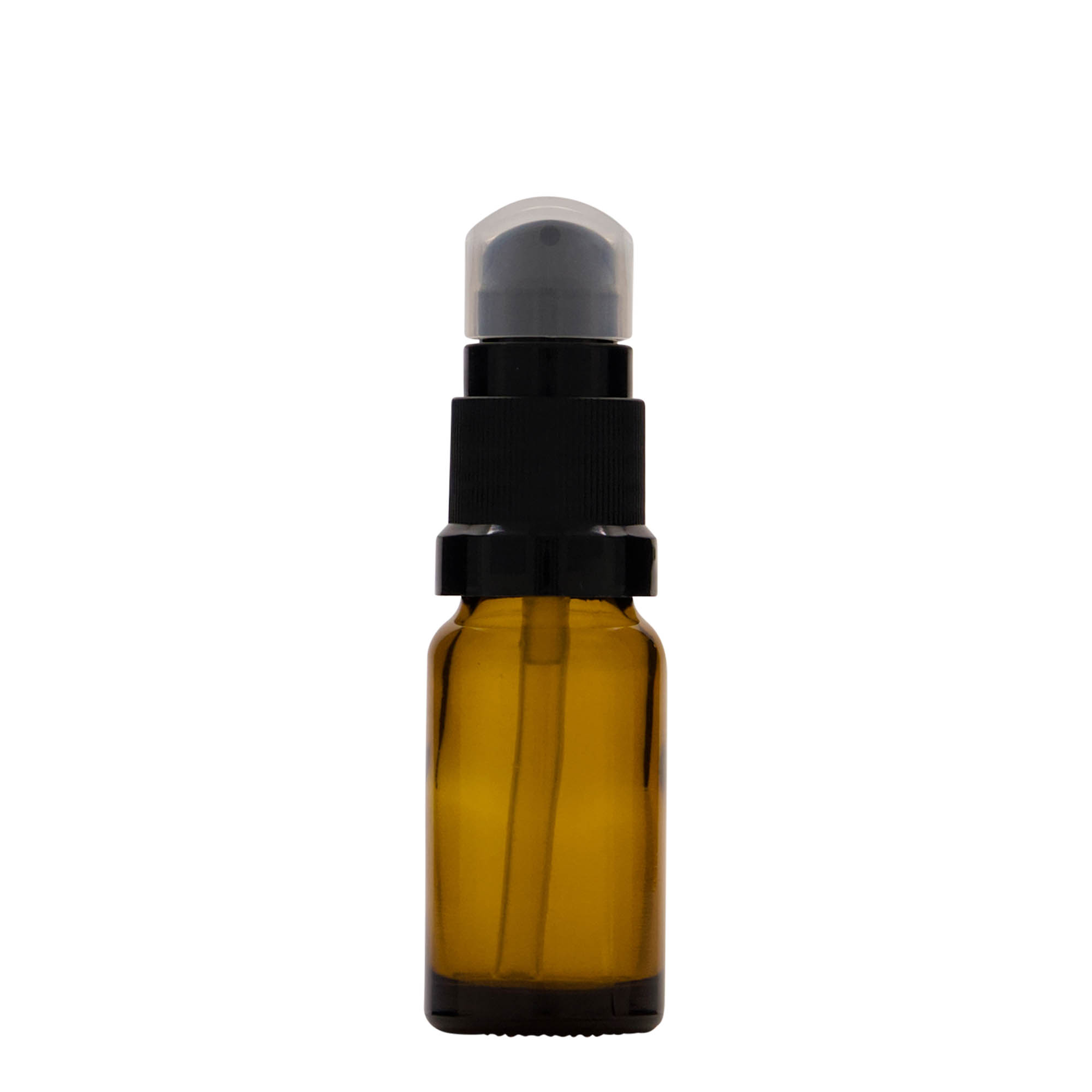 10 ml butelka medyczna z pompką do lotionu, szkło, brązowa, szyjka: DIN 18