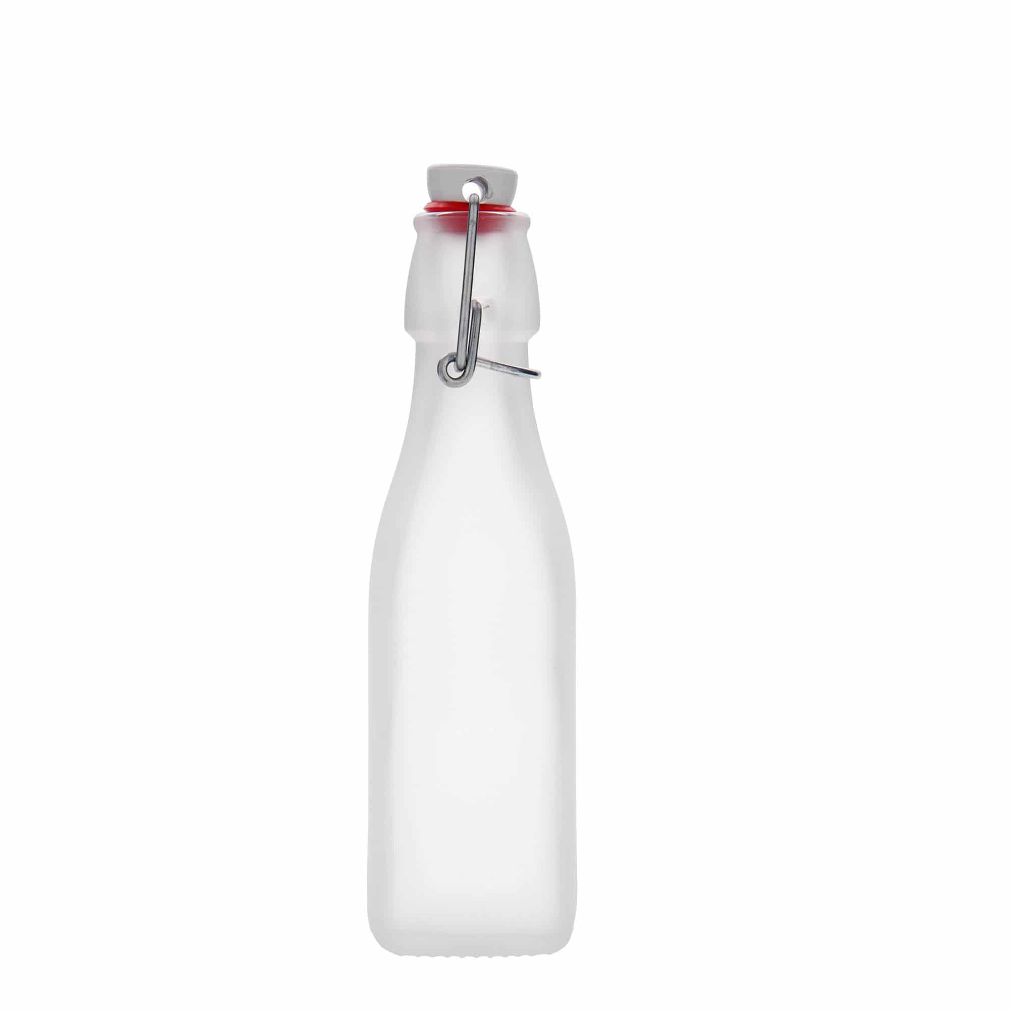 250 ml butelka szklana 'Swing', kwadratowa, kolor biały, zamknięcie: Zamknięcie pałąkowe