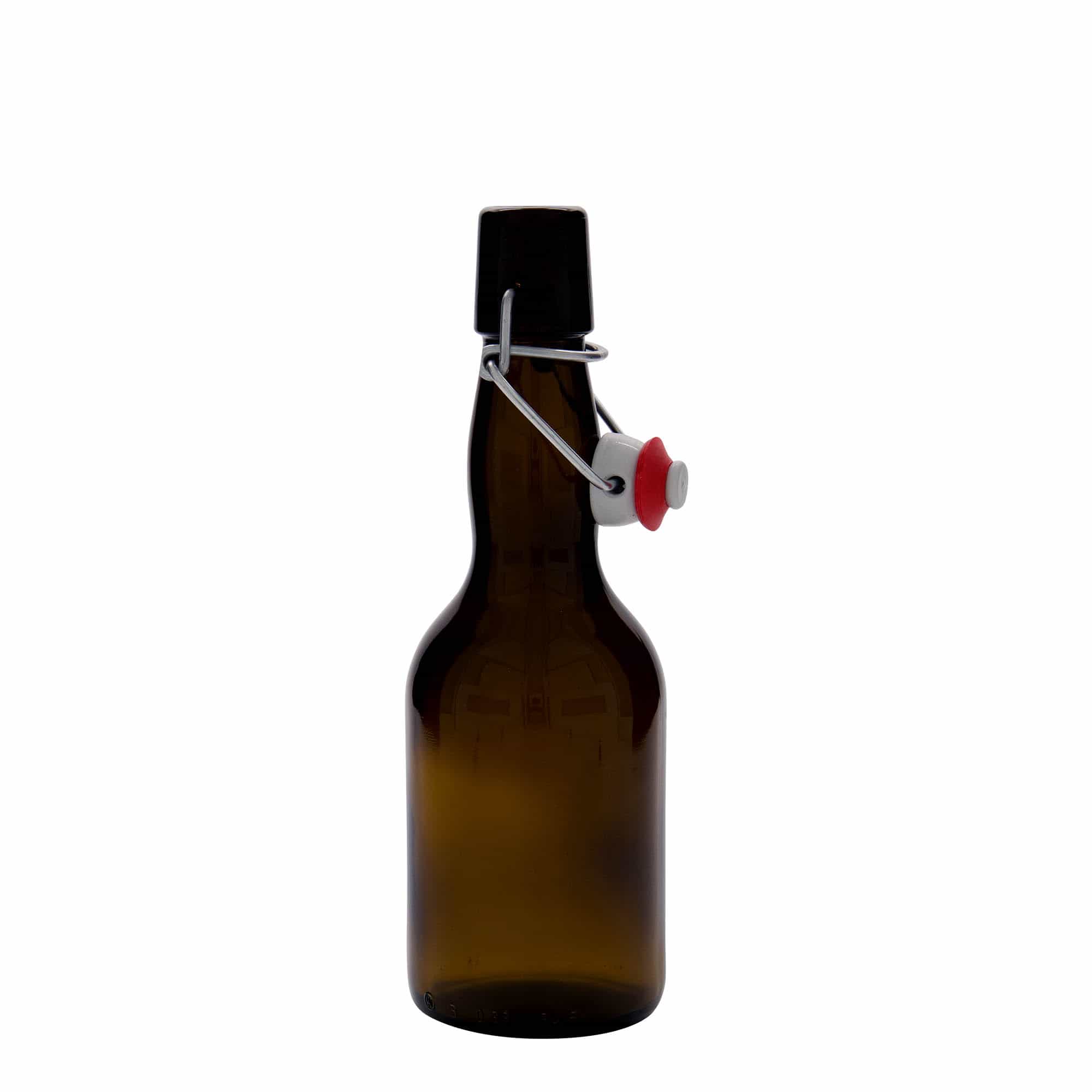 330 ml butelka piwa z szyjką, szkło, brązowa, zakończenie: zamknięcie na klamrę
