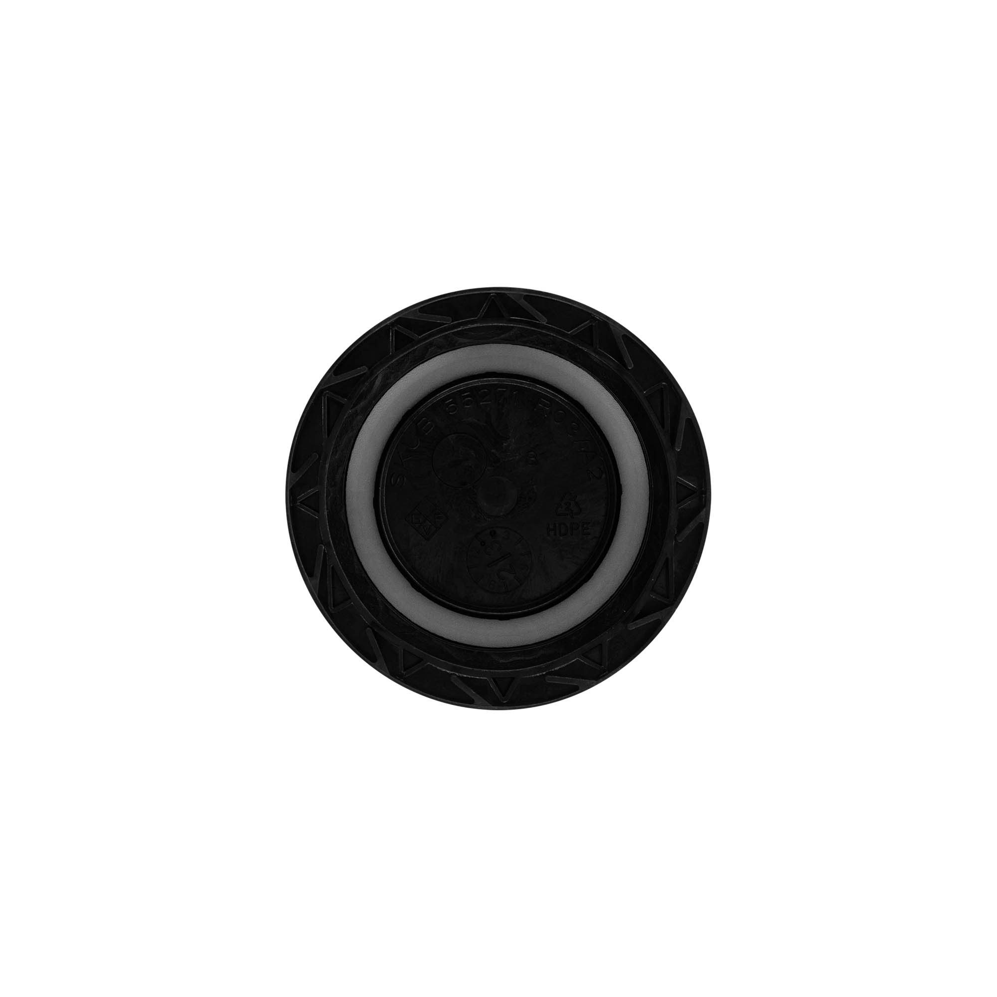 Zakrętka z gwintem, tworzywo sztuczne PP, czarna, do otworu: ND55 Zakrętka z gwintem, tworzywo sztuczne PP, czarna, do otworu: ND55