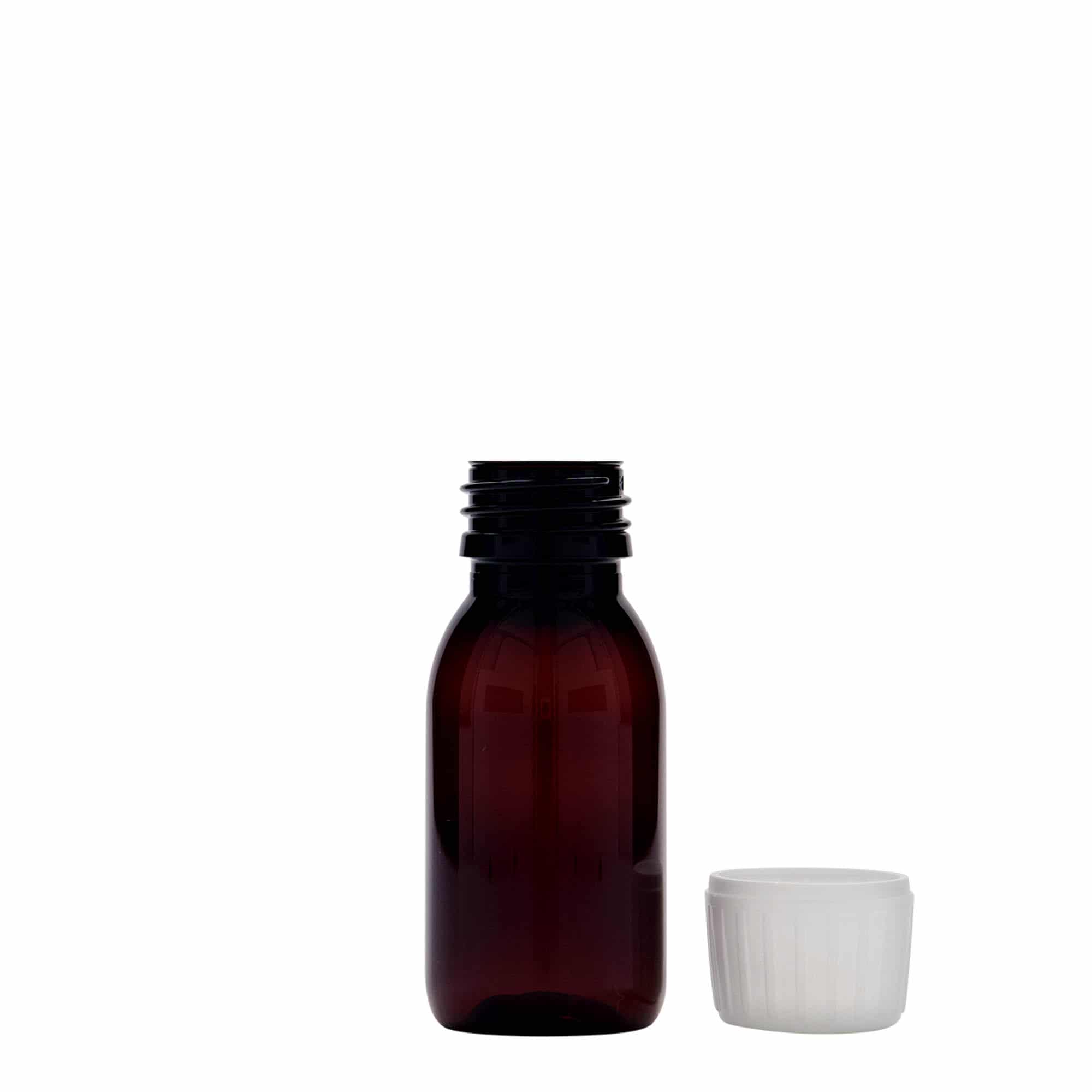 60 ml butelka farmaceutyczna PET, kolor brązowy, tworzywo sztuczne, zamknięcie: PP 28