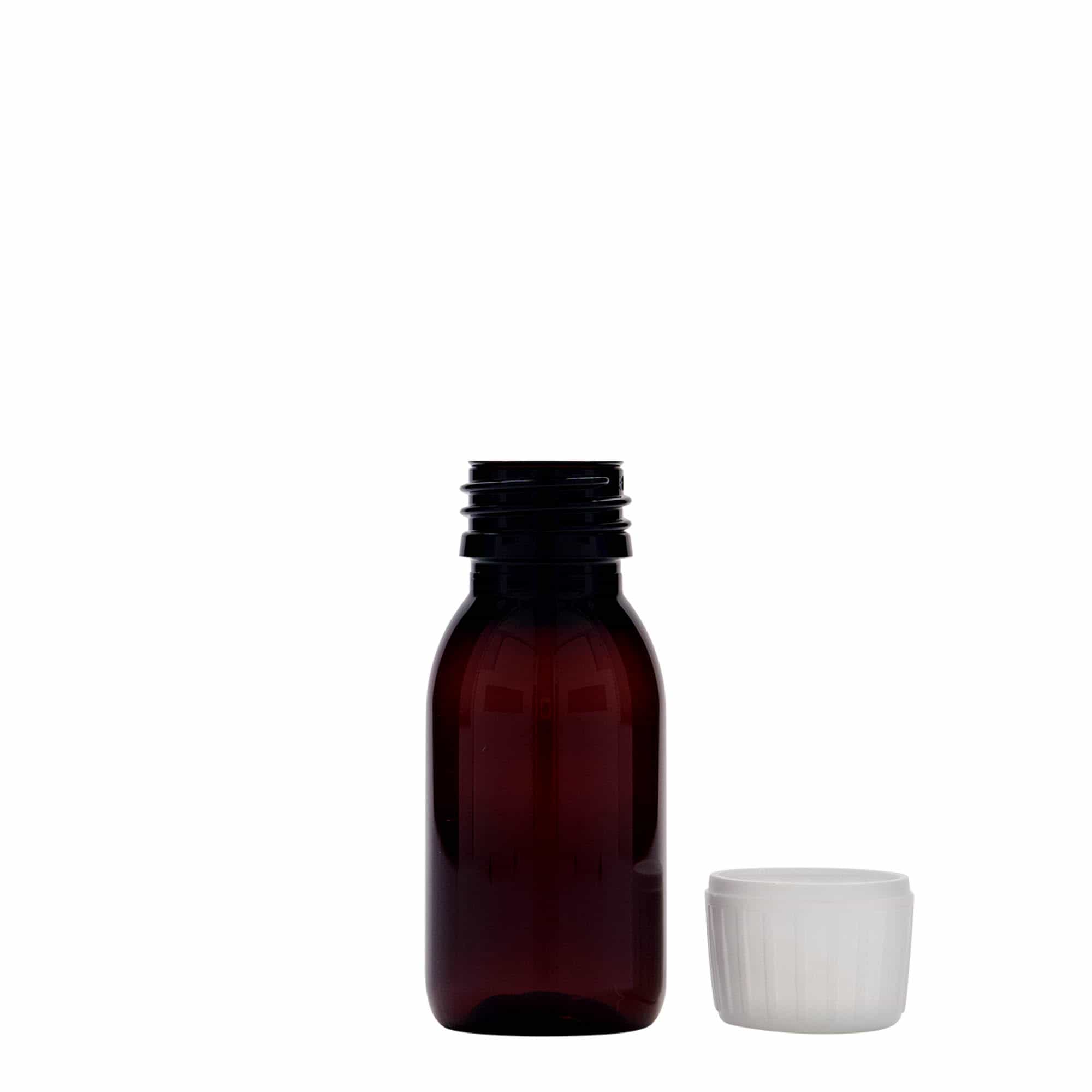 60 ml butelka medyczna PET, brązowa, plastik, szyjka: PP 28